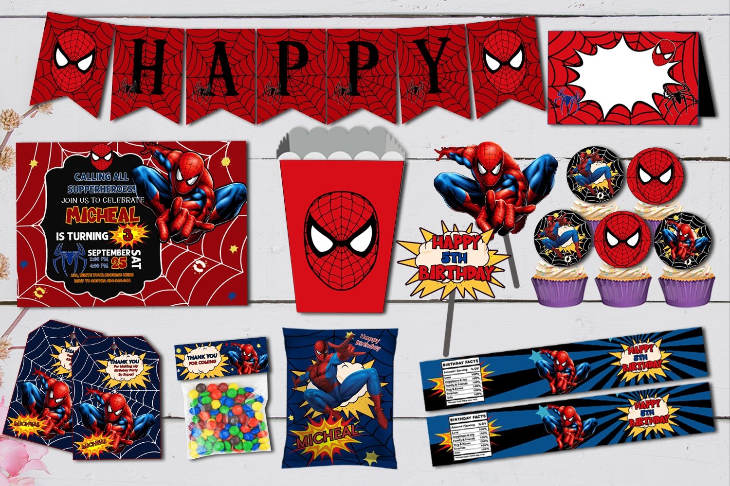 Spiderman Birthday Party Superhero Invitation Set Template Bobotemp