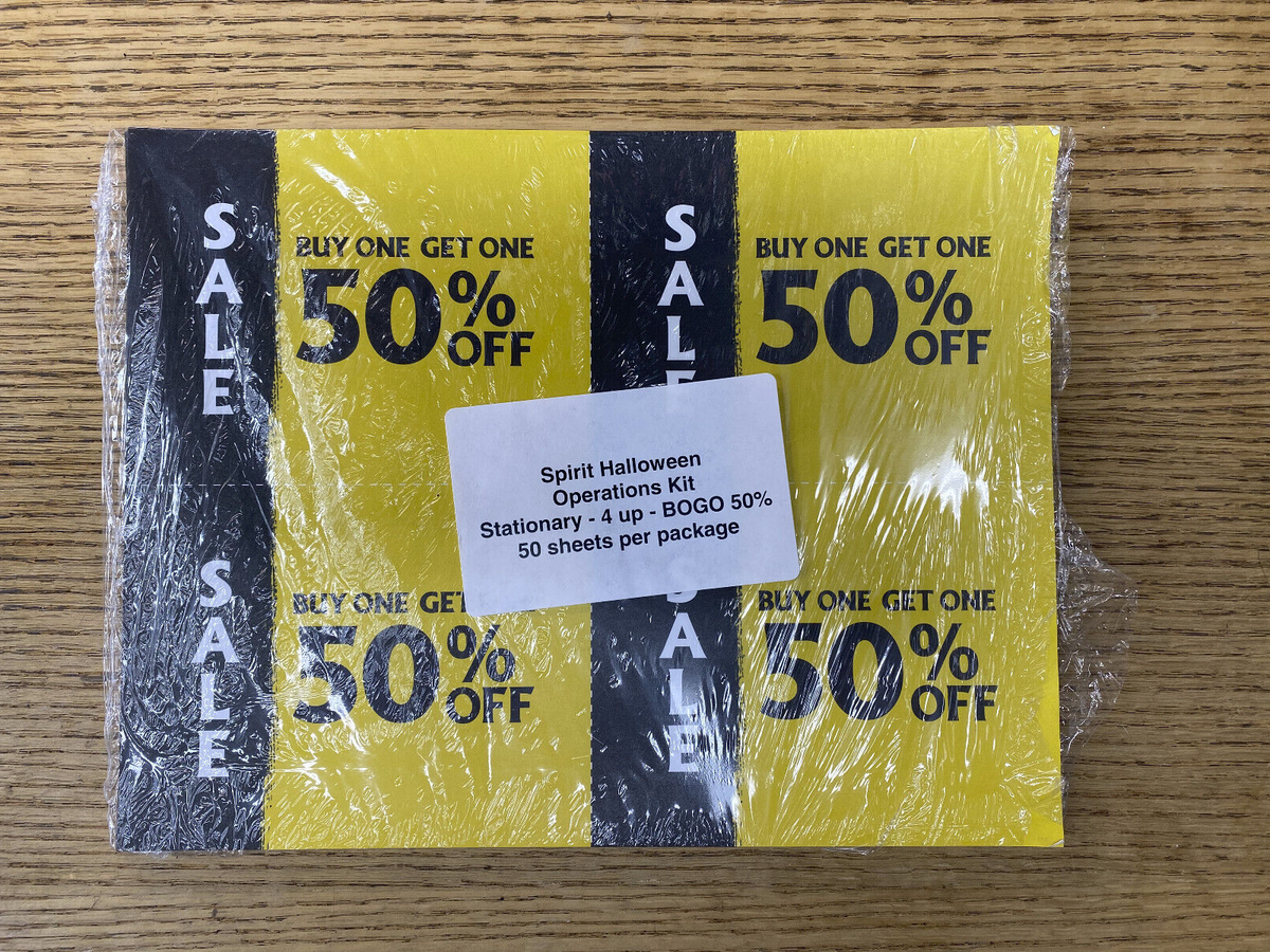Spirit Halloween ISE 50 Off Display Card Standee Stationary 50 Sheets 4 Up