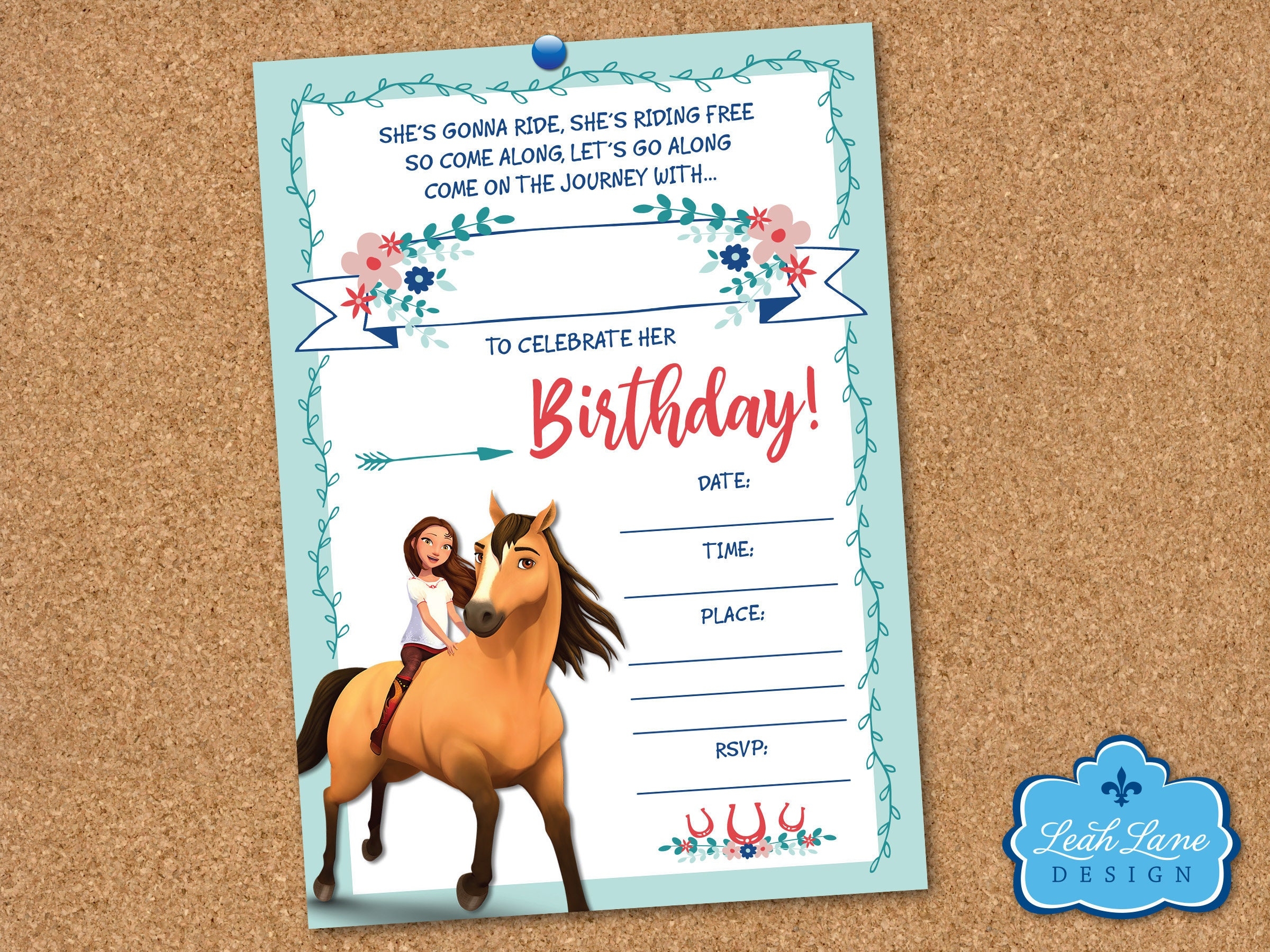 Spirit Riding Free Printable Birthday Party Invitation Horse Party Girl Birthday Lucky Fill In The Blank INSTANT DIGITAL DOWNLOAD Etsy