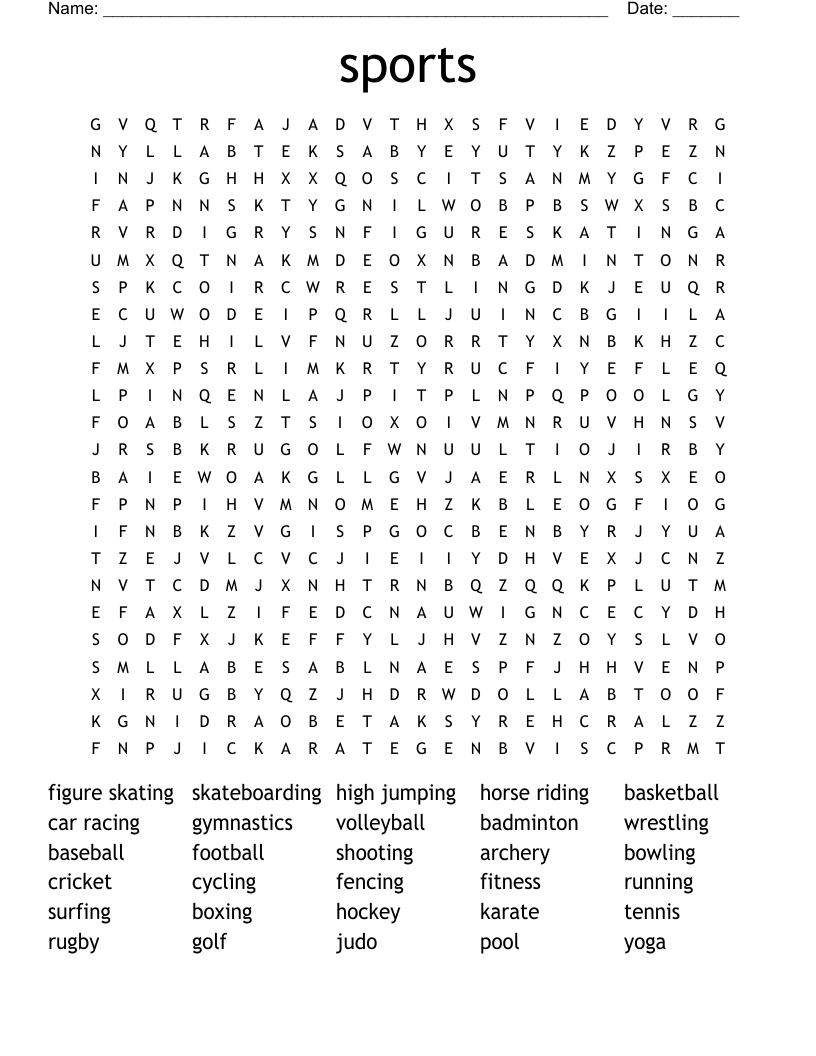 Sport Word Search WordMint