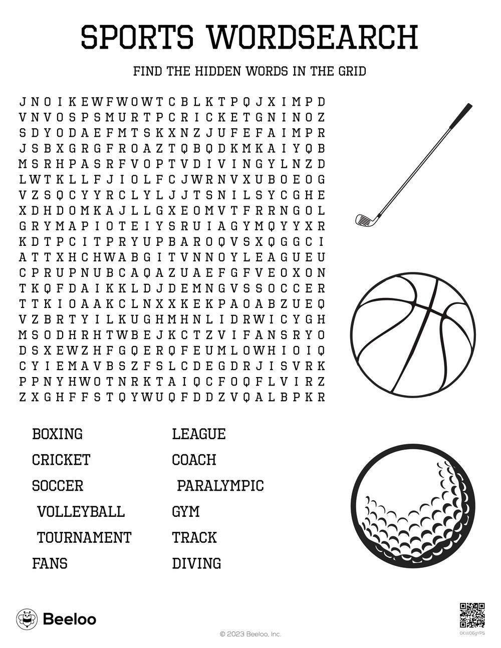 Sports themed Word Searches Beeloo Printable Crafts And 