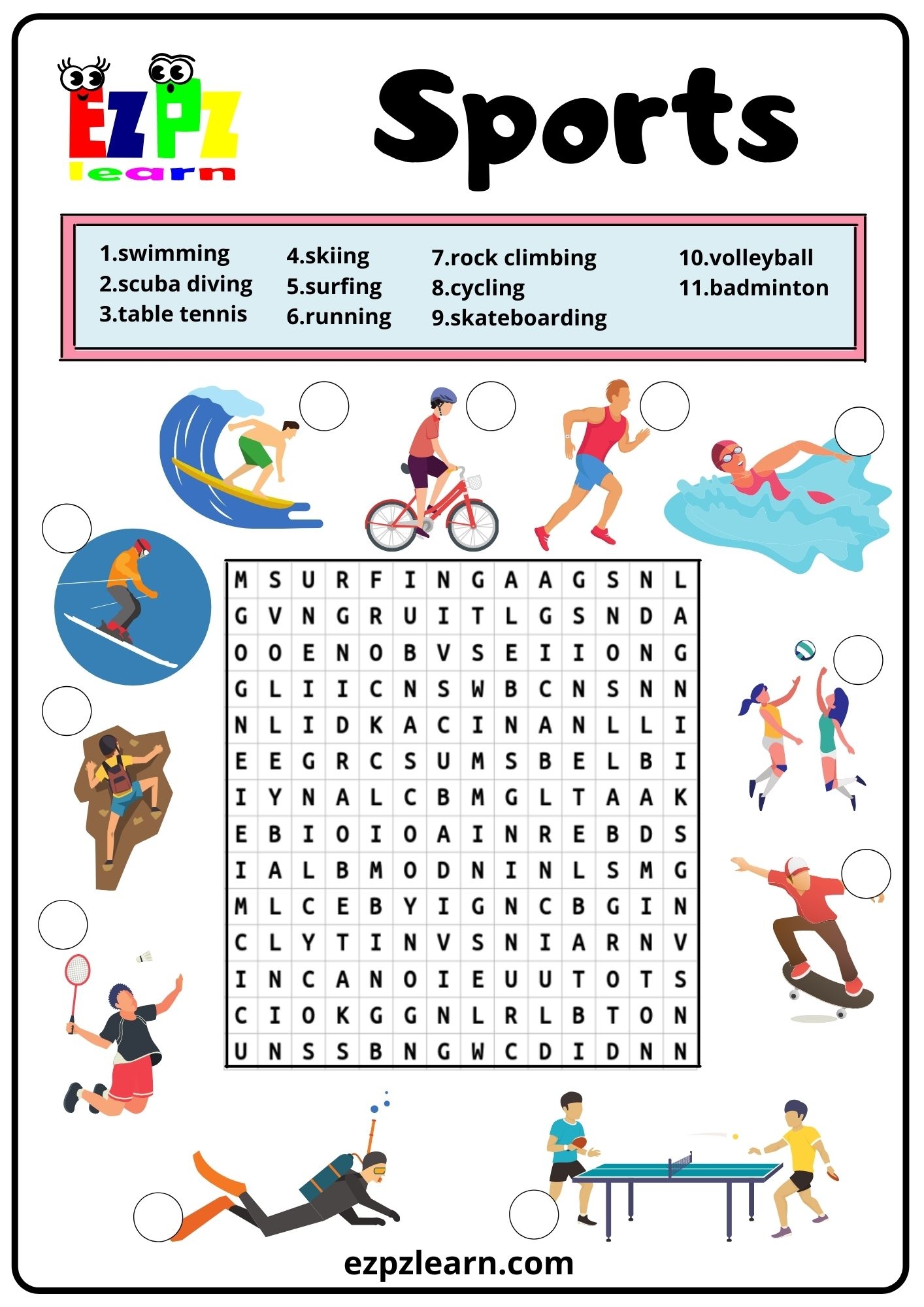 sports word search printable