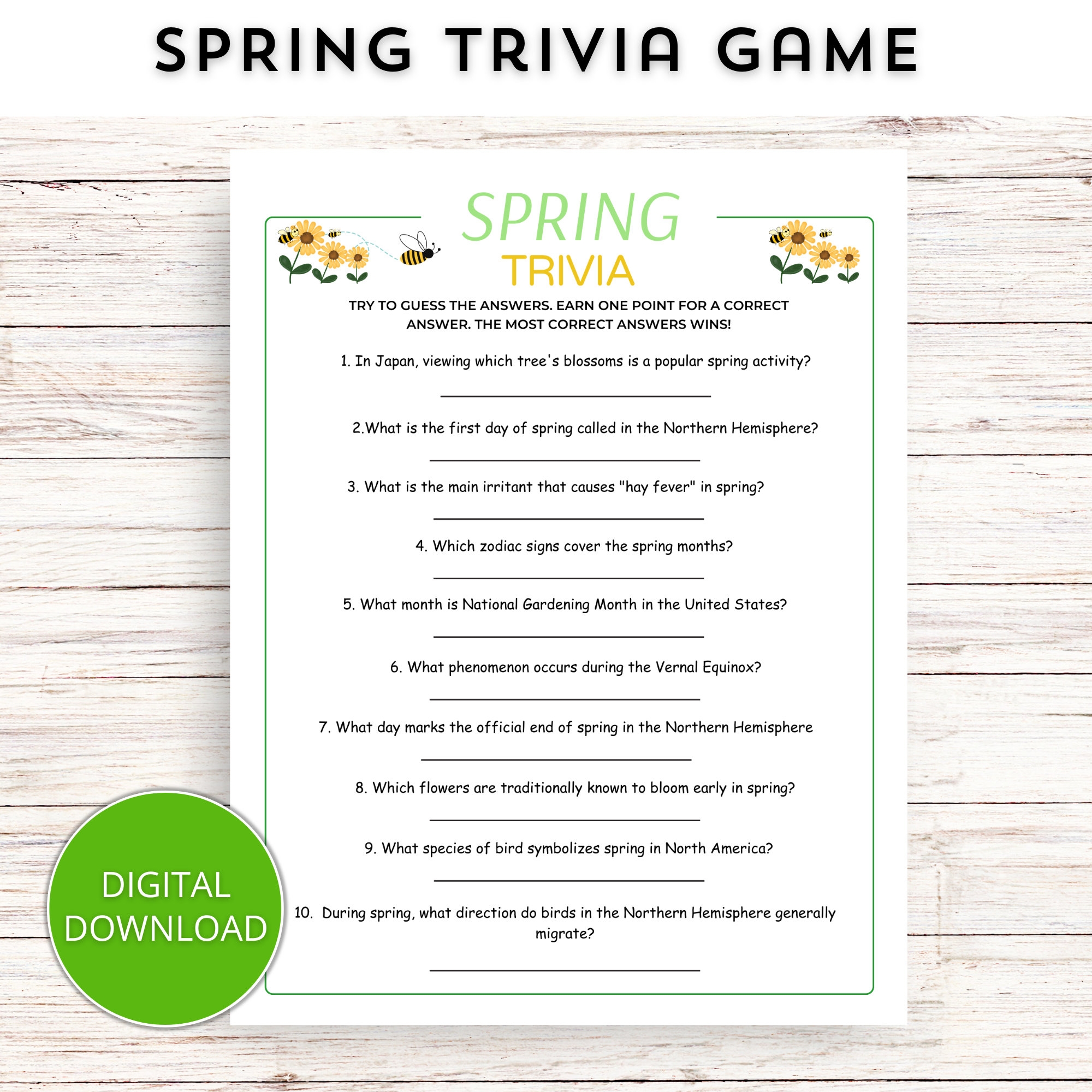 Spring Trivia Game Printable Garden Trivia Game Etsy