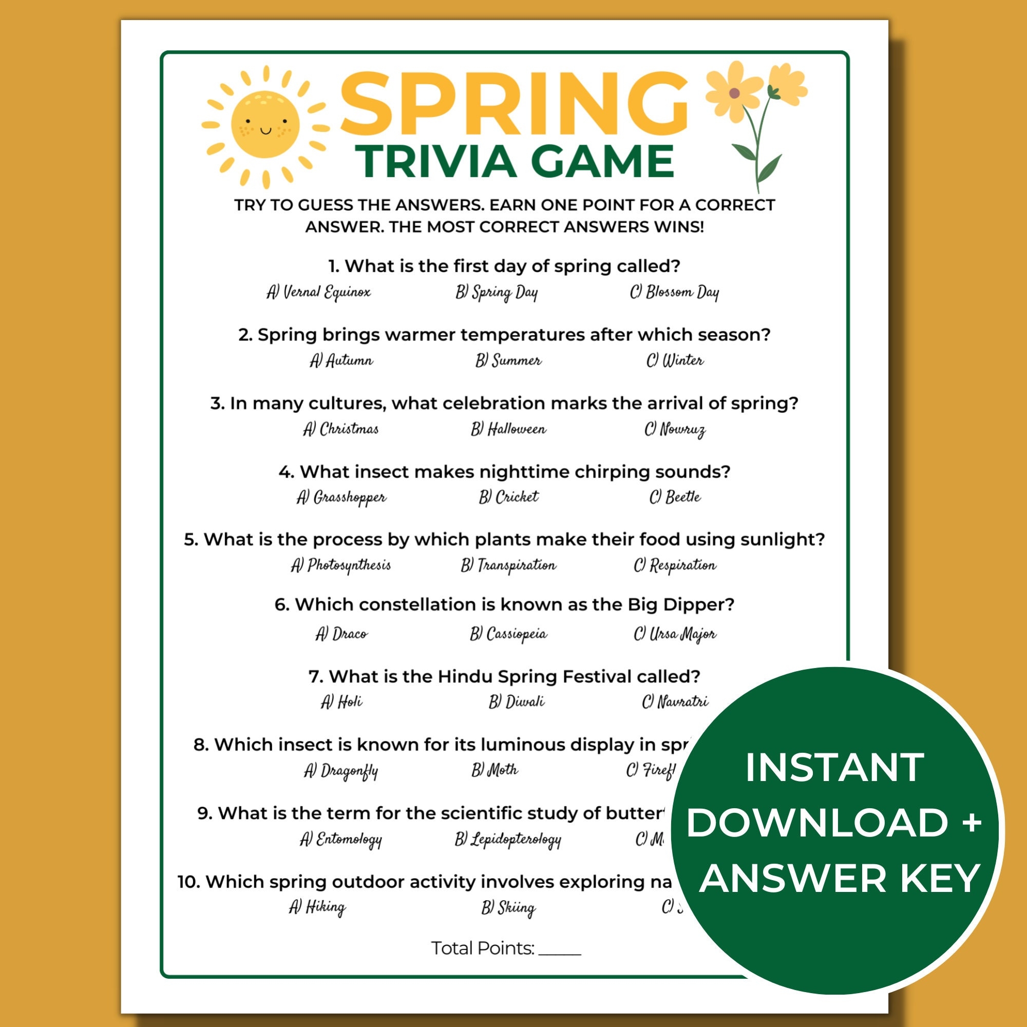 Spring Trivia Game Printable Spring Games Fun Spring Activities For Kids And Adults Spring Questions And Answers Etsy