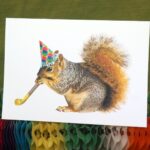 Squirrel With Party Blower Printable Birthday Card Digital