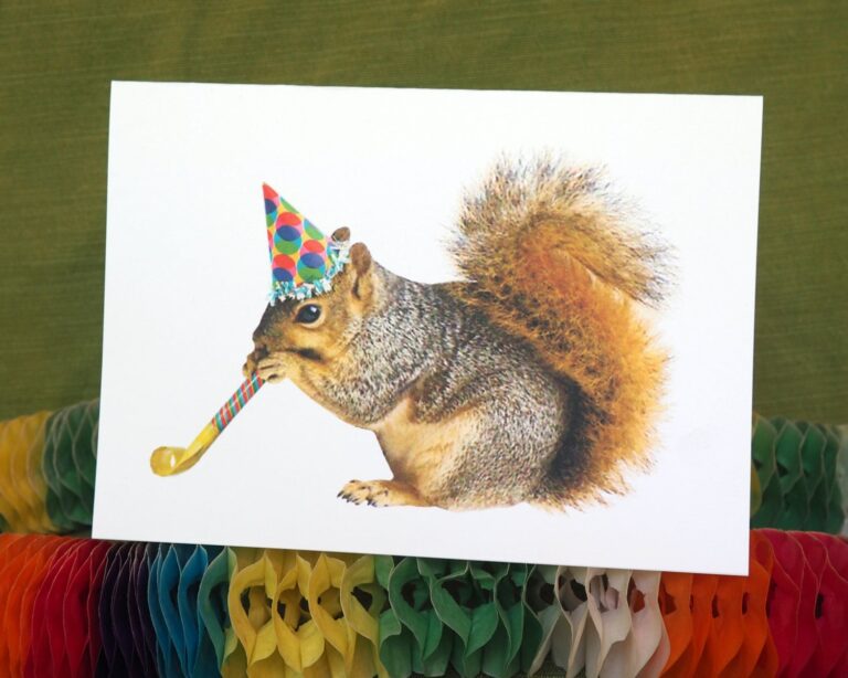 Squirrel With Party Blower Printable Birthday Card Digital