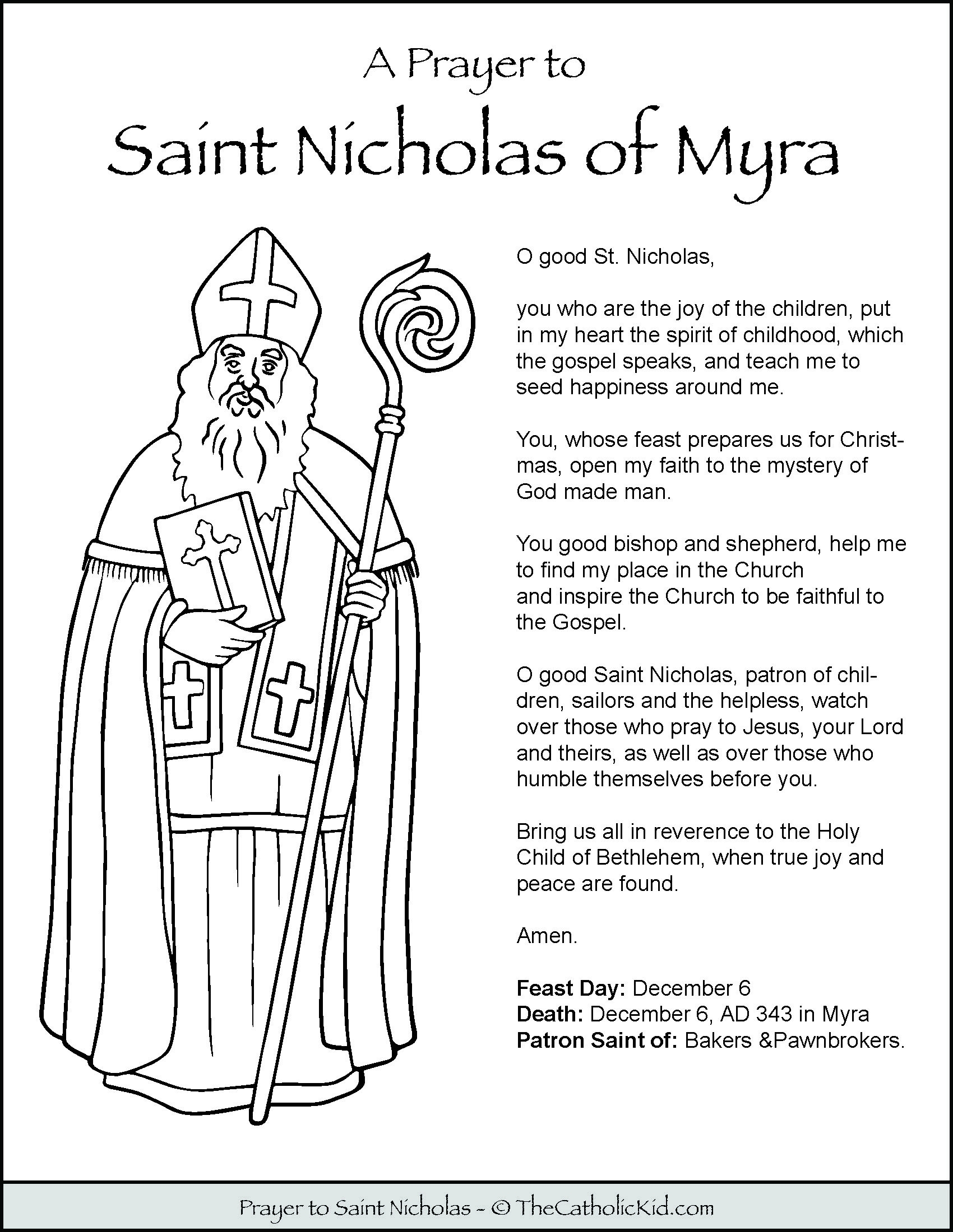 St Nicholas Coloring Pages Prayer Sheet U0026 Paper Craft Download Pack TheCatholicKid