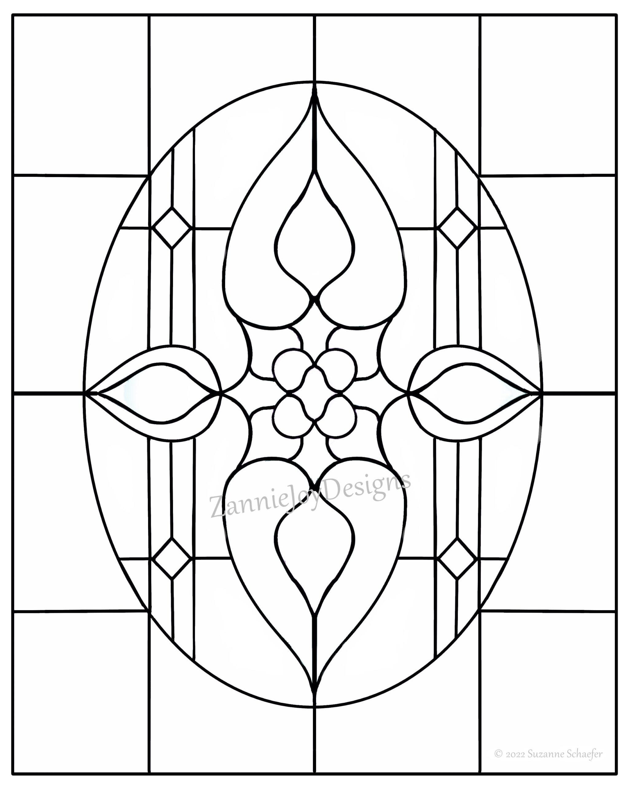 Stained Glass Pattern Instant Download Printable PDF Coloring Page Digital File Etsy