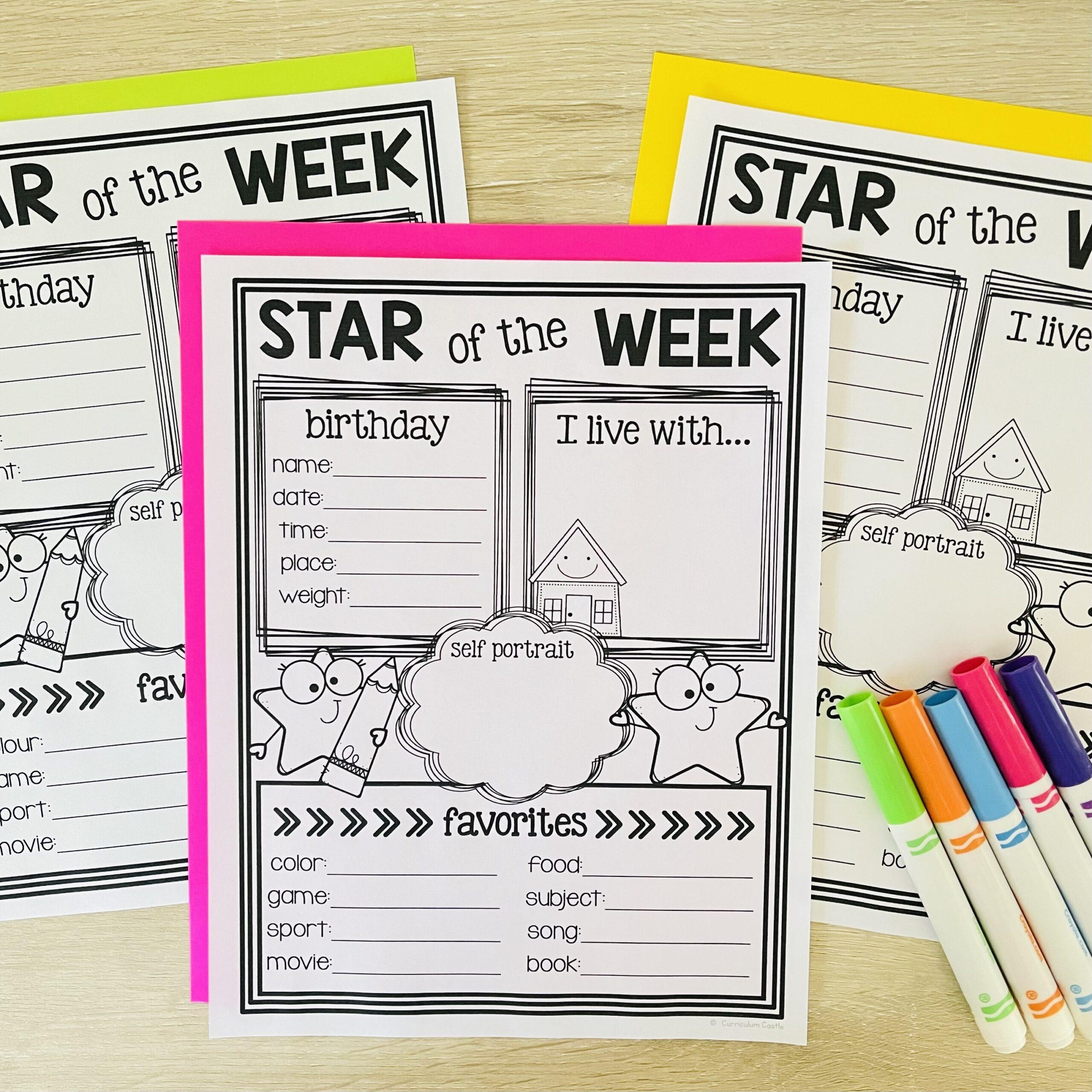 Star Of The Week Back To School Activity CURRICULUM CASTLE