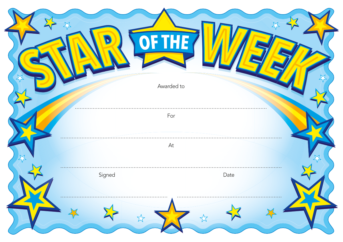 Star Of The Week Certificate Free Download Free For Schools