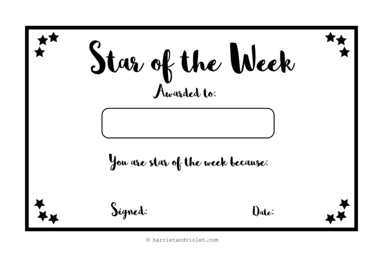 Star Of The Week Certificate Printable Teaching Resources