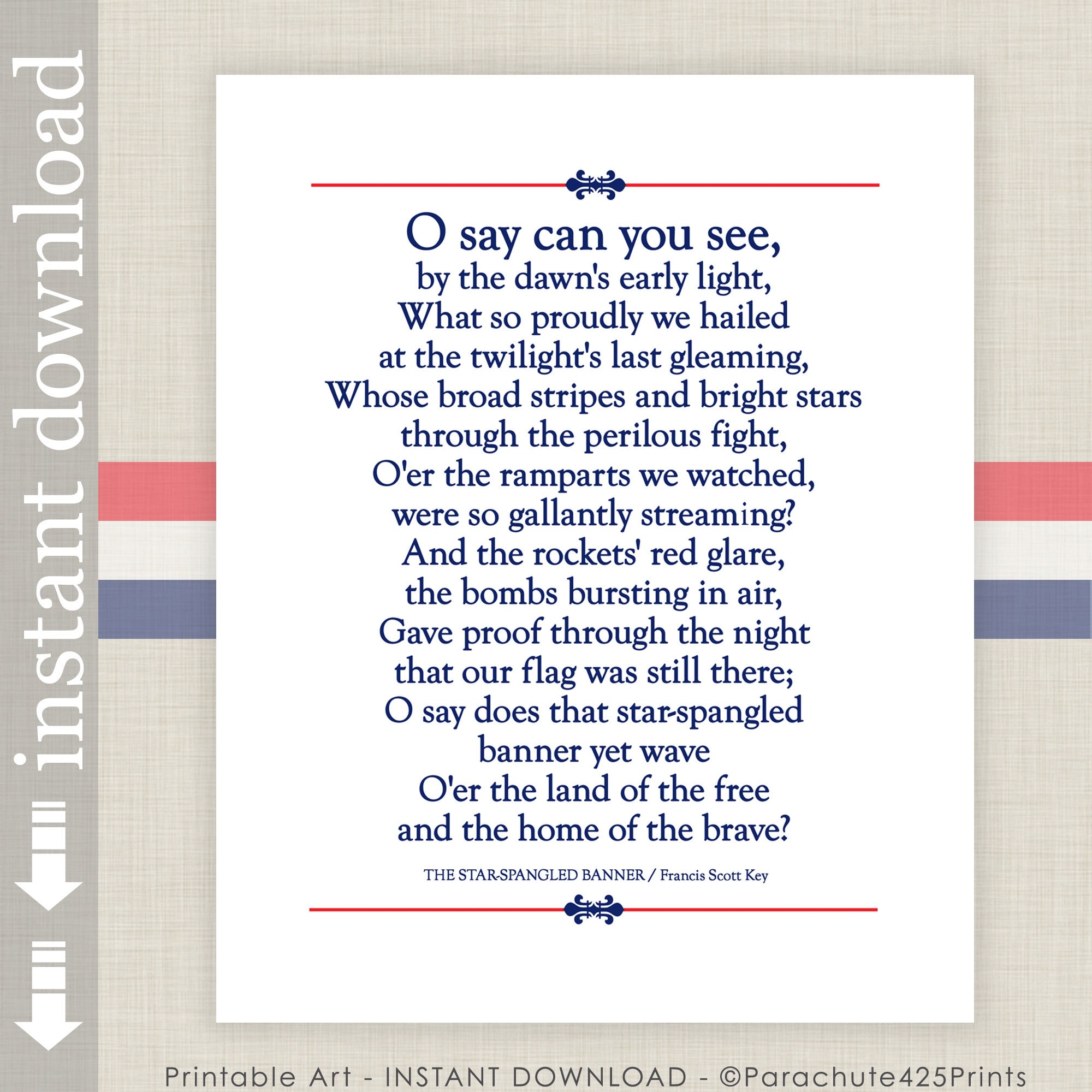 Star Spangled Banner Printable Lyrics Etsy Star Spangled Banner Printable Lyrics Etsy