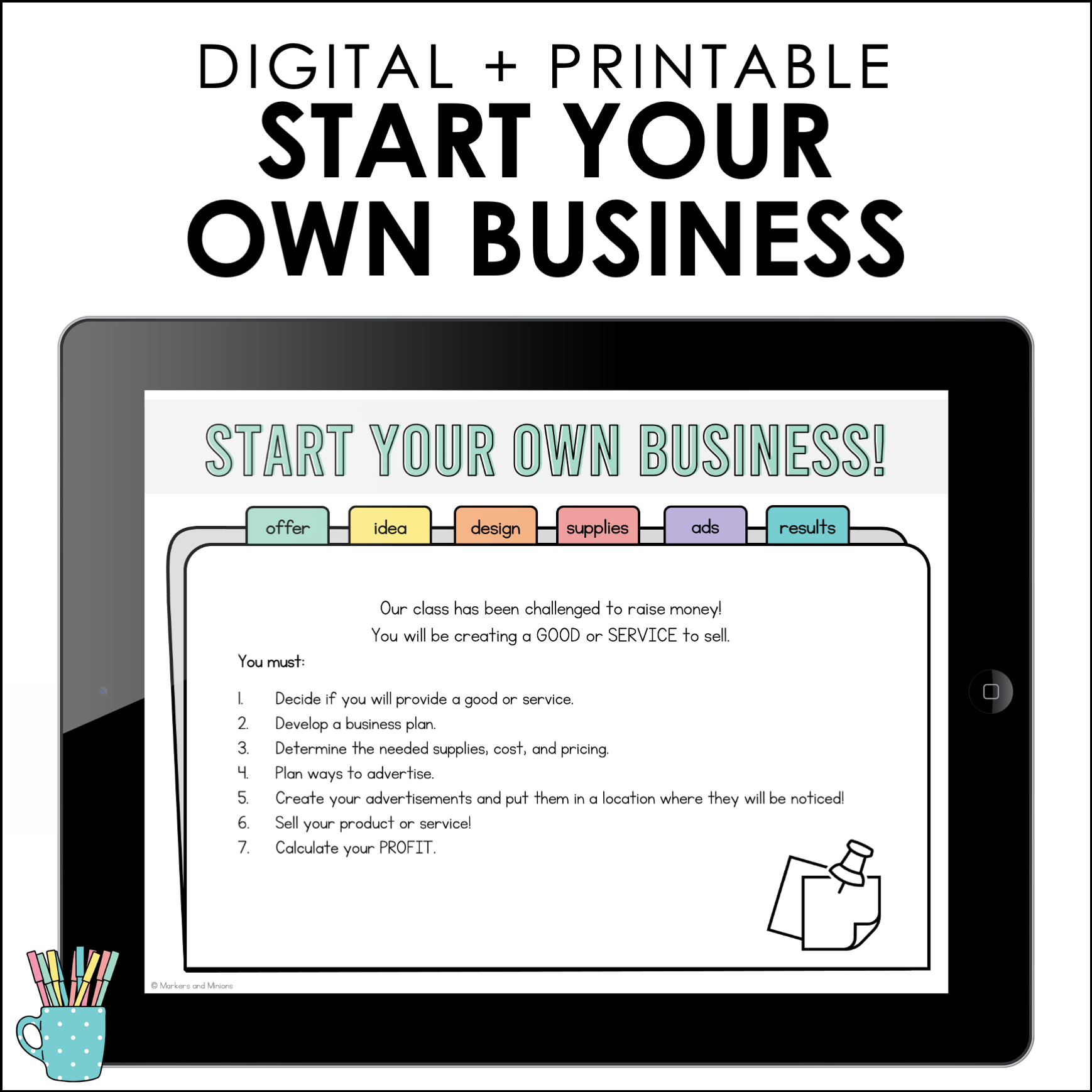 Start Your Own Business Mini Project Digital Printable Markers U0026 Minions