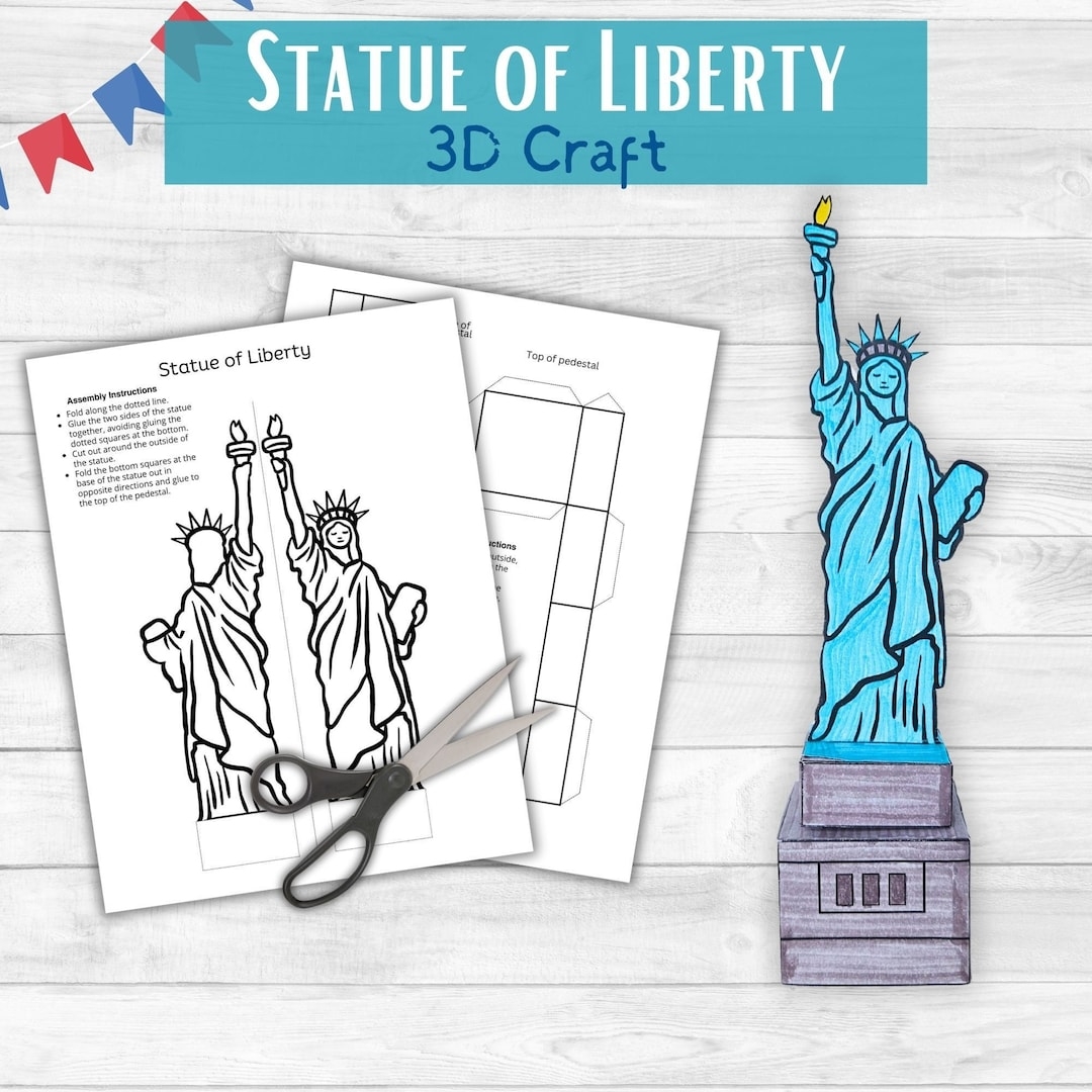 Statue Of Liberty 3D Craft For Kids Printable Template USA Kids Activity Fourth Of July Craft around The World Cultural Learning Unit Etsy