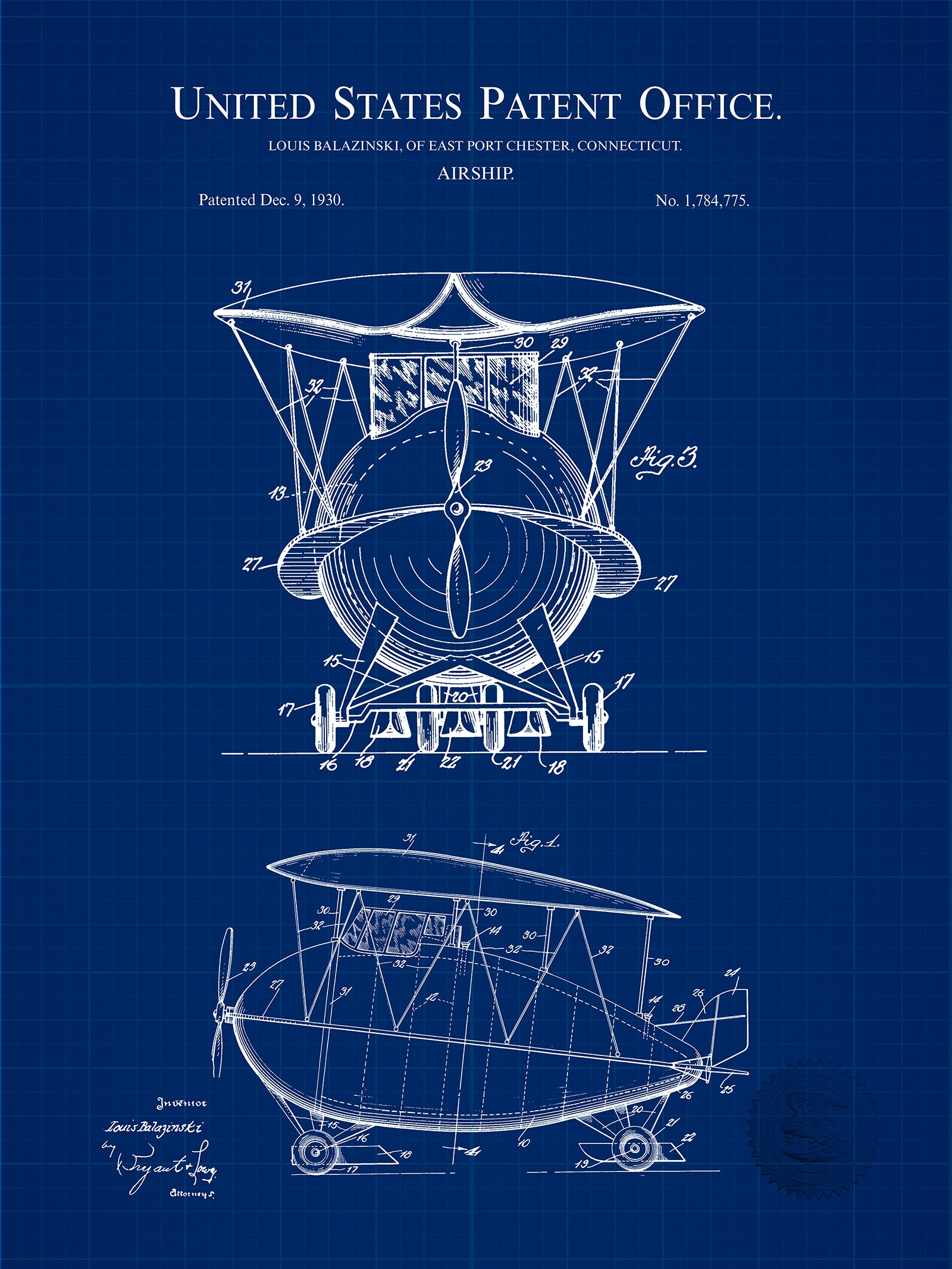 Steampunk Airship Art 1930 Patent Print
