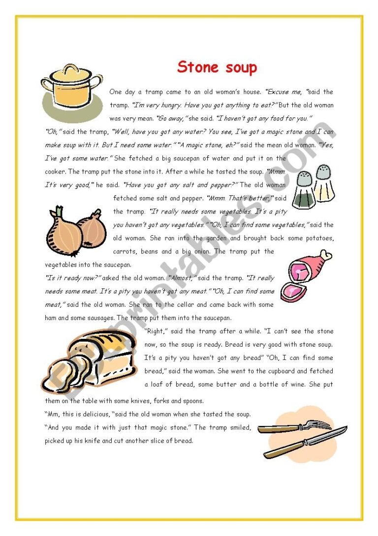Stone Soup 1 KEY ESL Worksheet By Peggy33