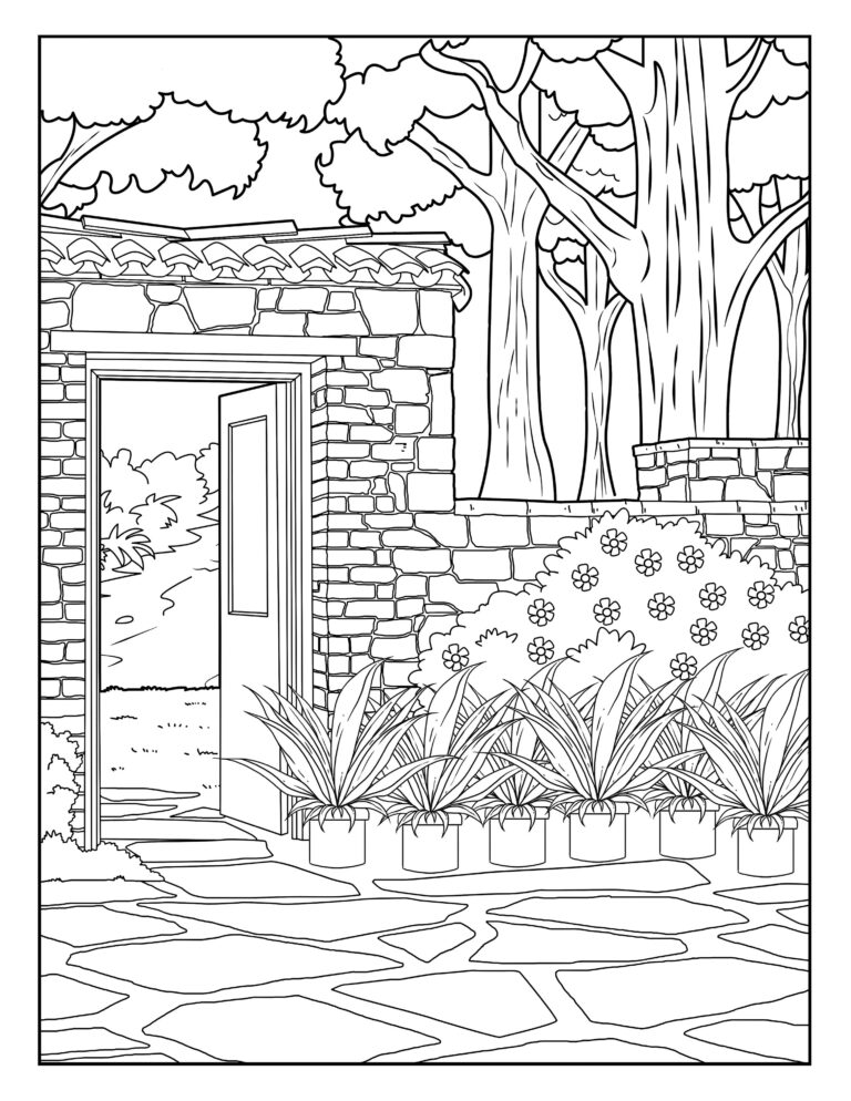 Stone Wall Garden Gallery Coloring Pages For Adults 1 Printable Coloring Page Instant Download PDF