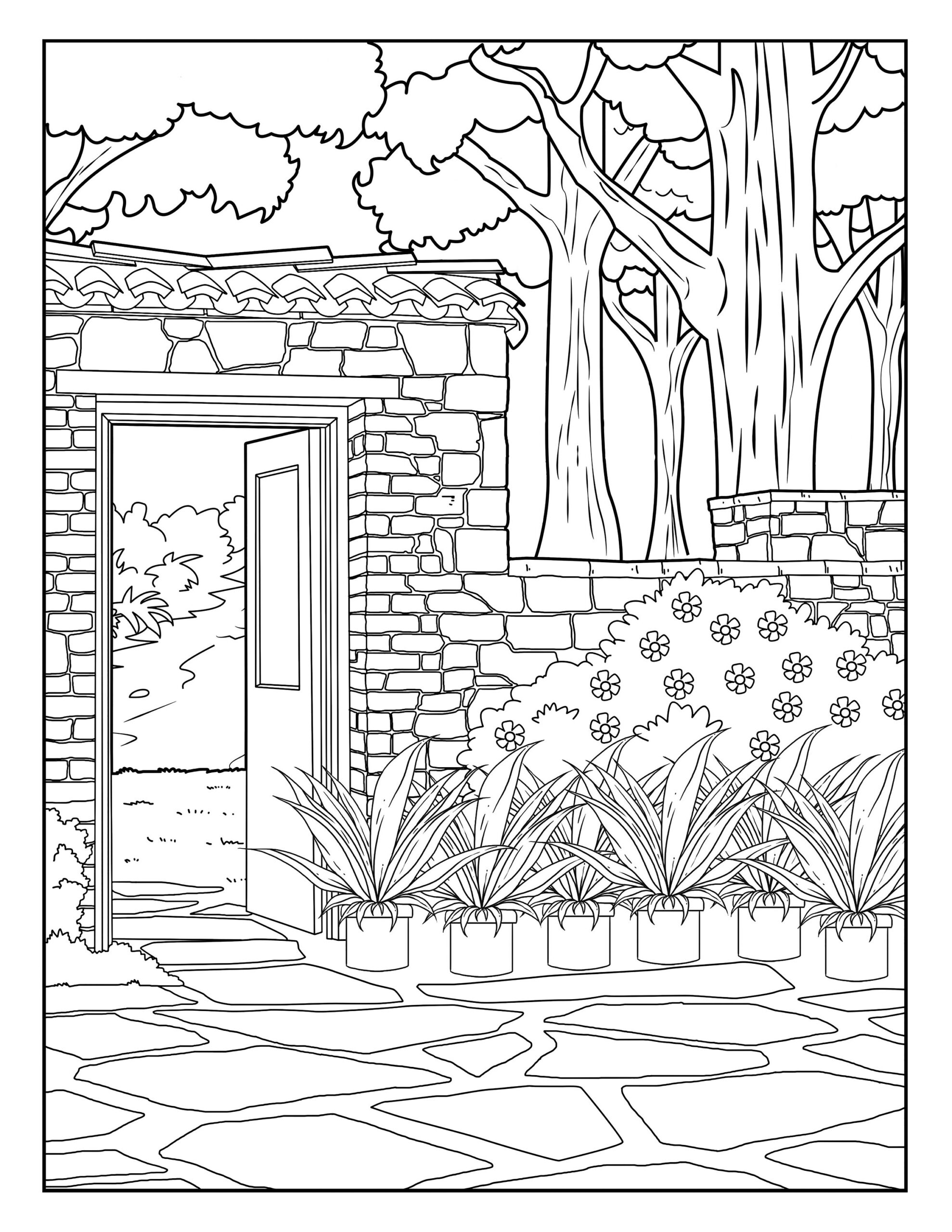 Stone Wall Garden Gallery Coloring Pages For Adults 1 Printable Coloring Page Instant Download PDF