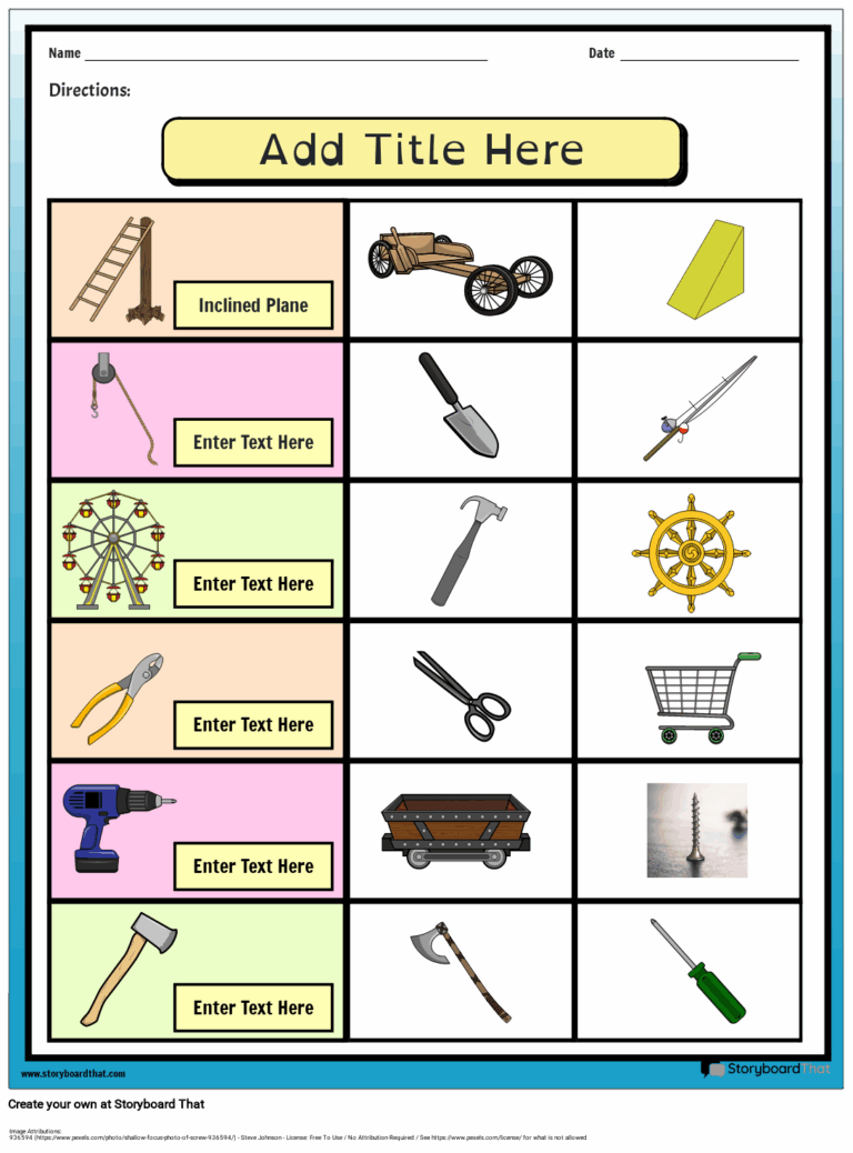 Storyboard That Free Simple Machines Worksheets