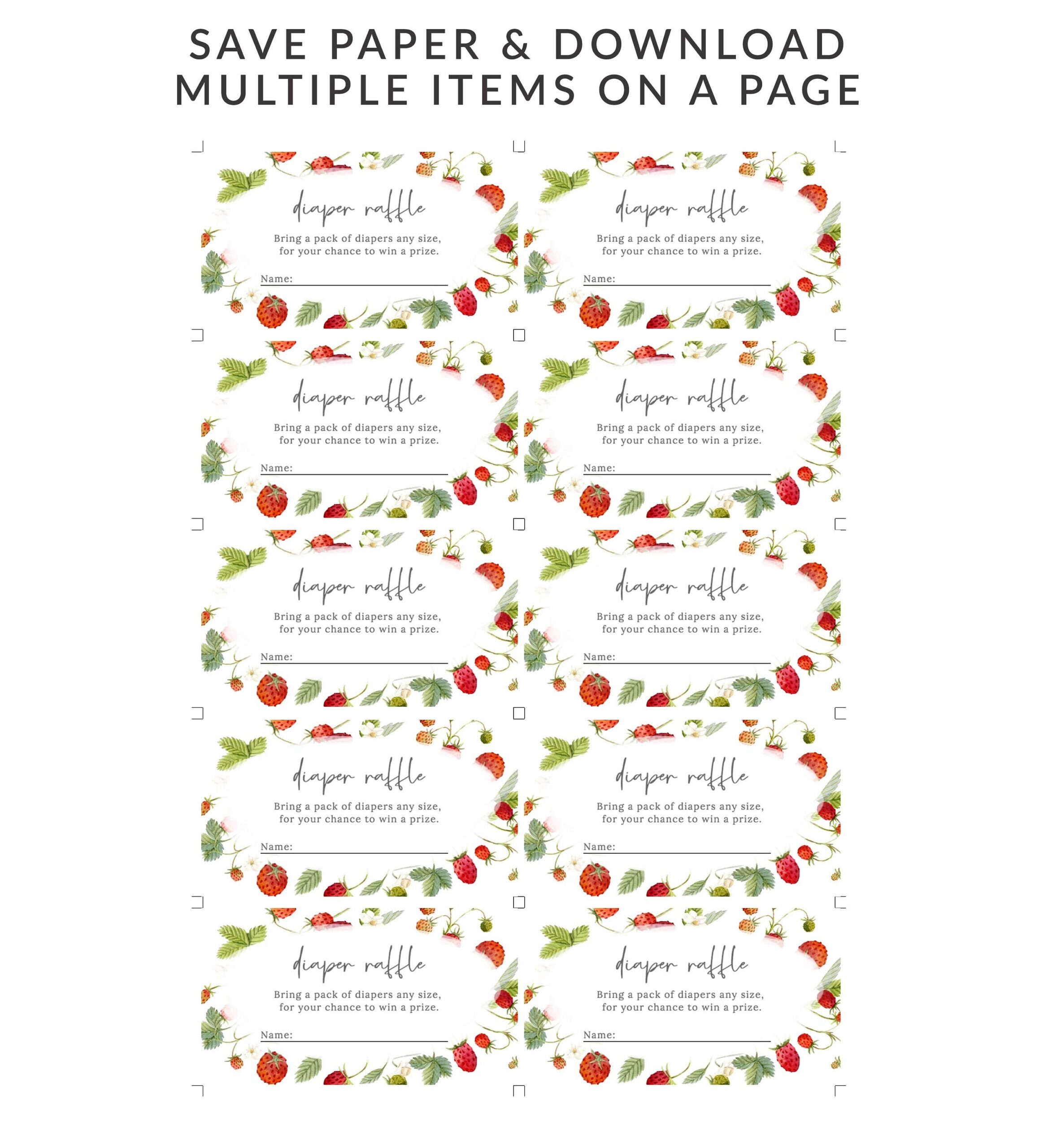Strawberry Baby Shower Bring Diapers Card Printable Diaper Raffle Card Summer Baby Shower Diaper Raffle Ticket PDF 134 Etsy