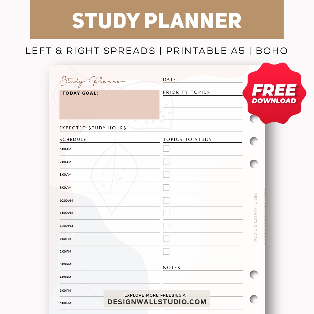 Study Planner Printable Insert A5 Free PDF Download Two Page Layout 2 Versions