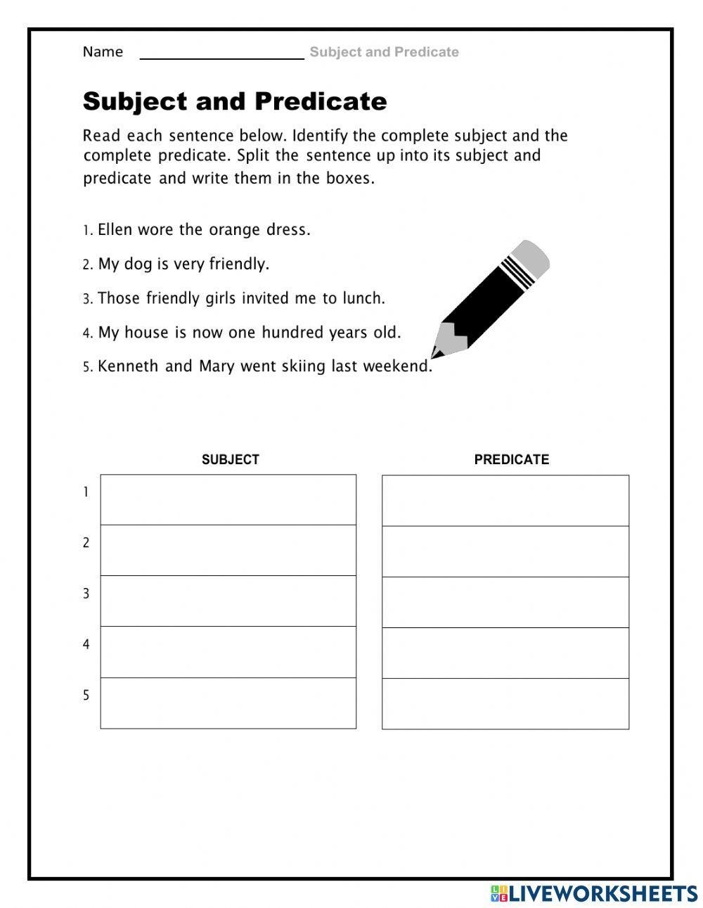 Subject And Predicate Worksheets Worksheets Library