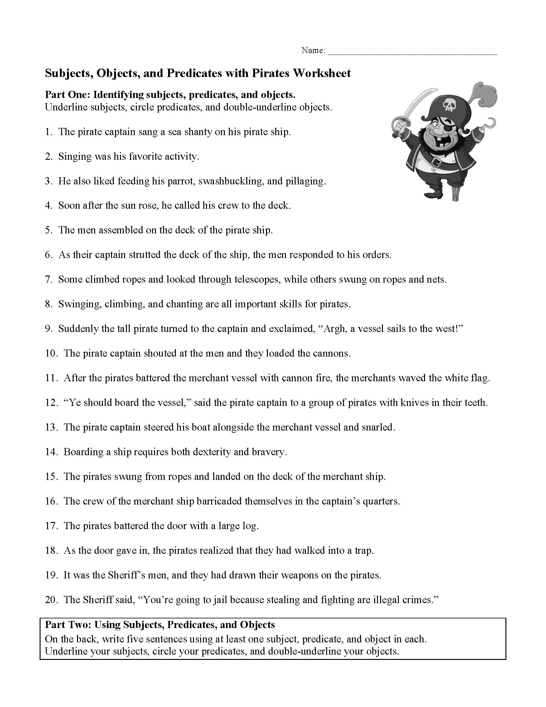 Subjects Predicates And Objects Language Arts Activities