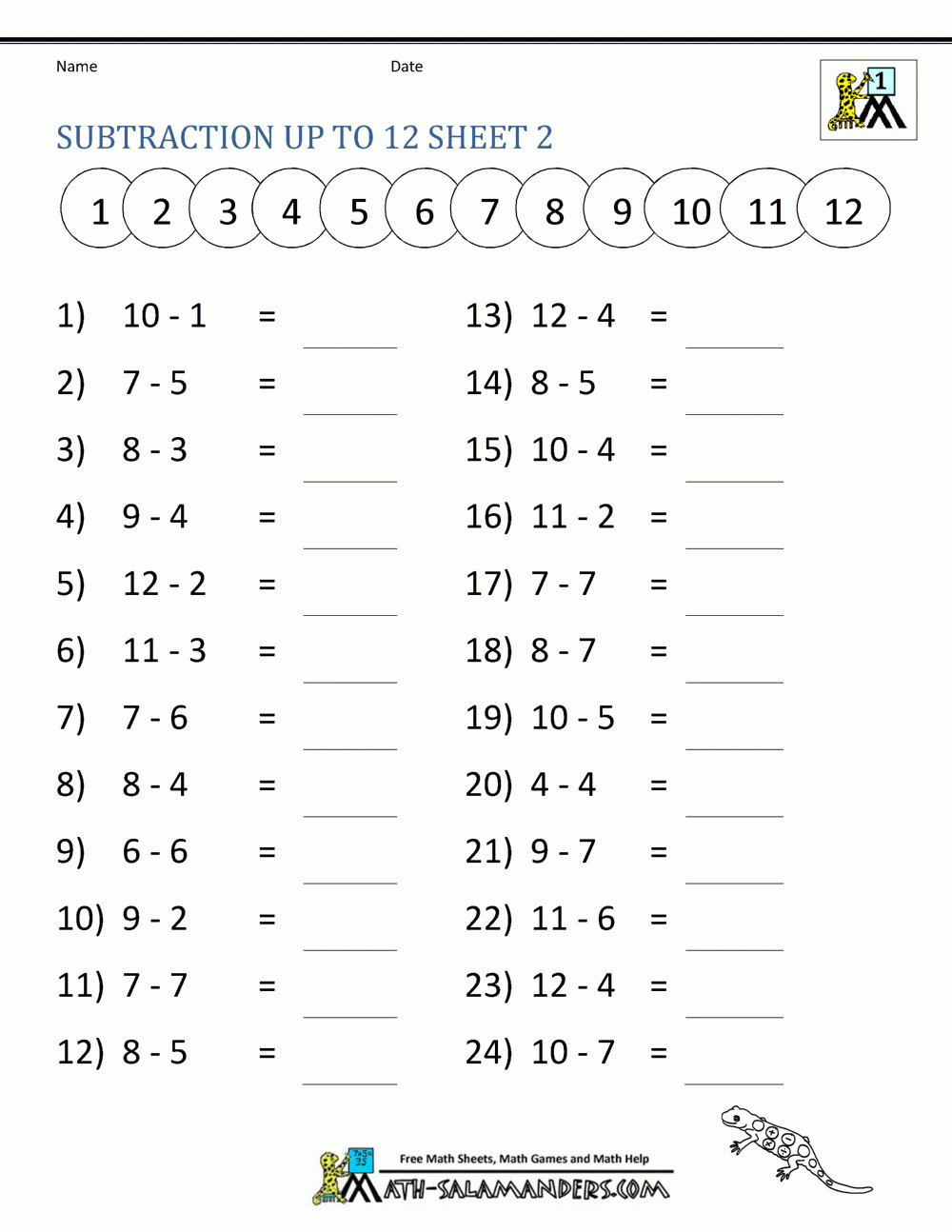 free printable subtraction worksheets