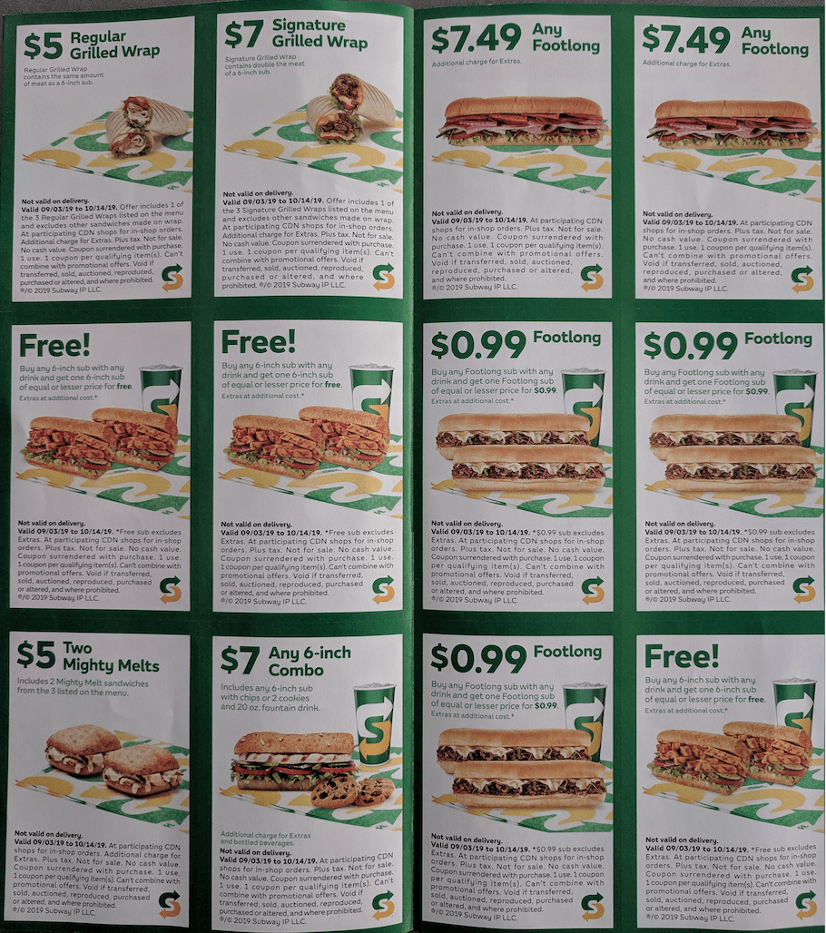 Subway Canada Coupons Buy One Get One FREE Buy Any Footlong Worksheets Library
