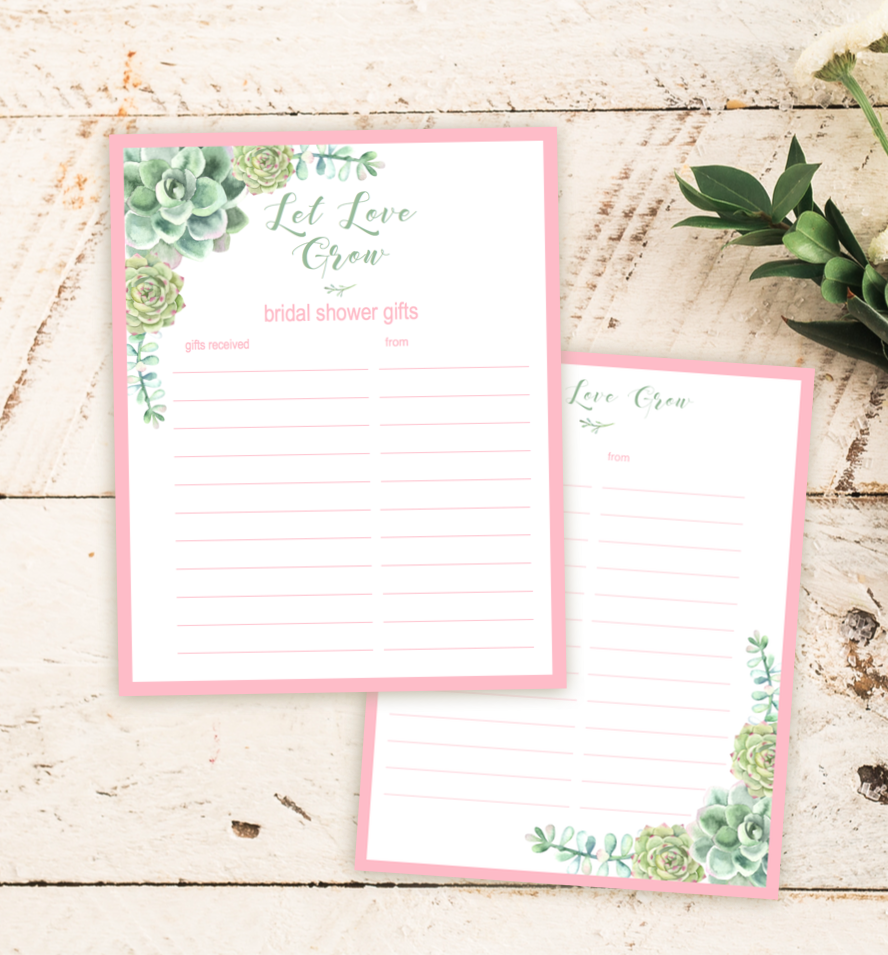 Succulent Bridal Shower Gift Log Instant Download Paper U0026 Taigh