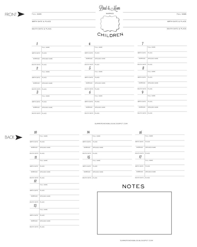 Summer Owens Free Printable Family Group Sheet Family Group 
