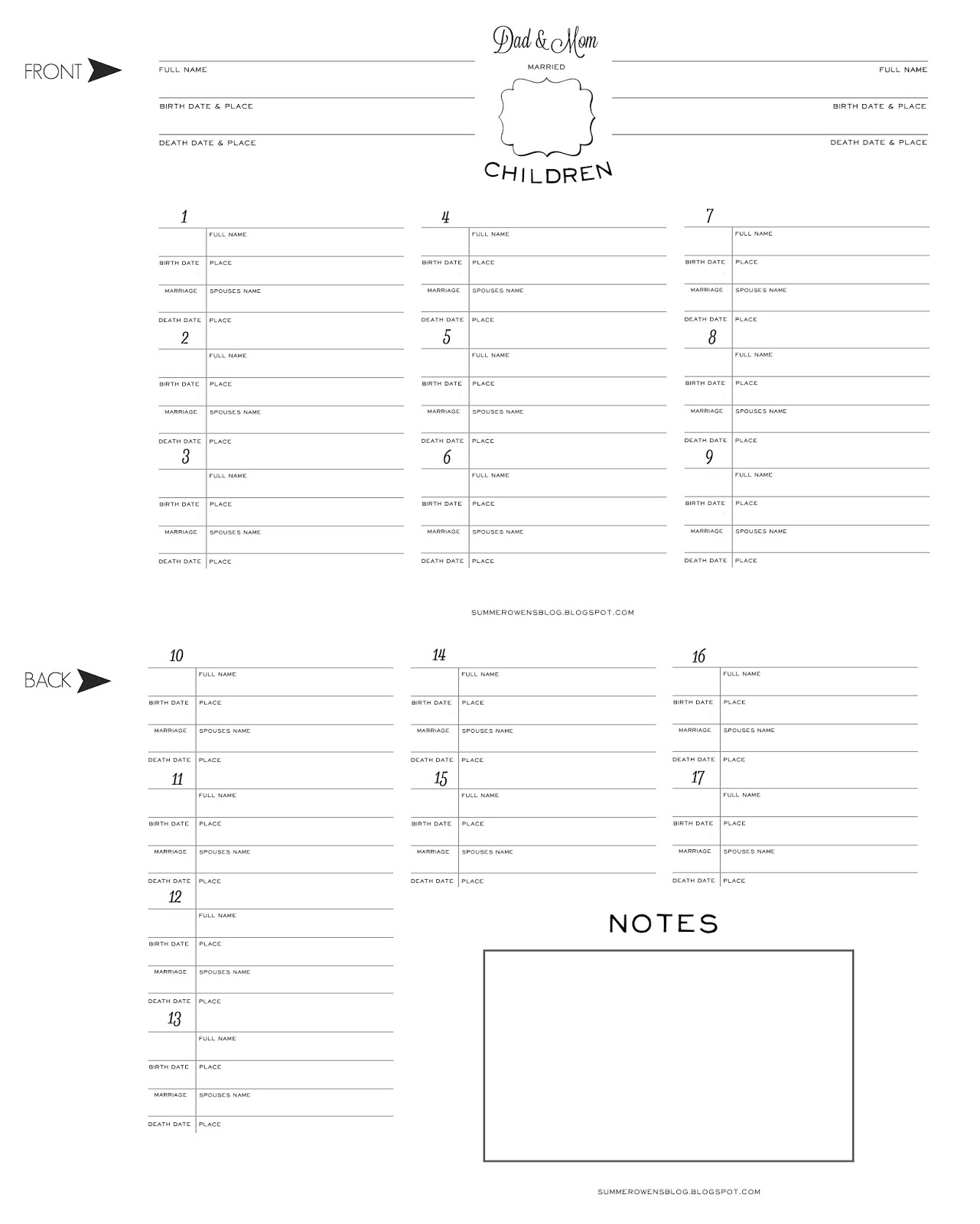 Summer Owens Free Printable Family Group Sheet Family Group 