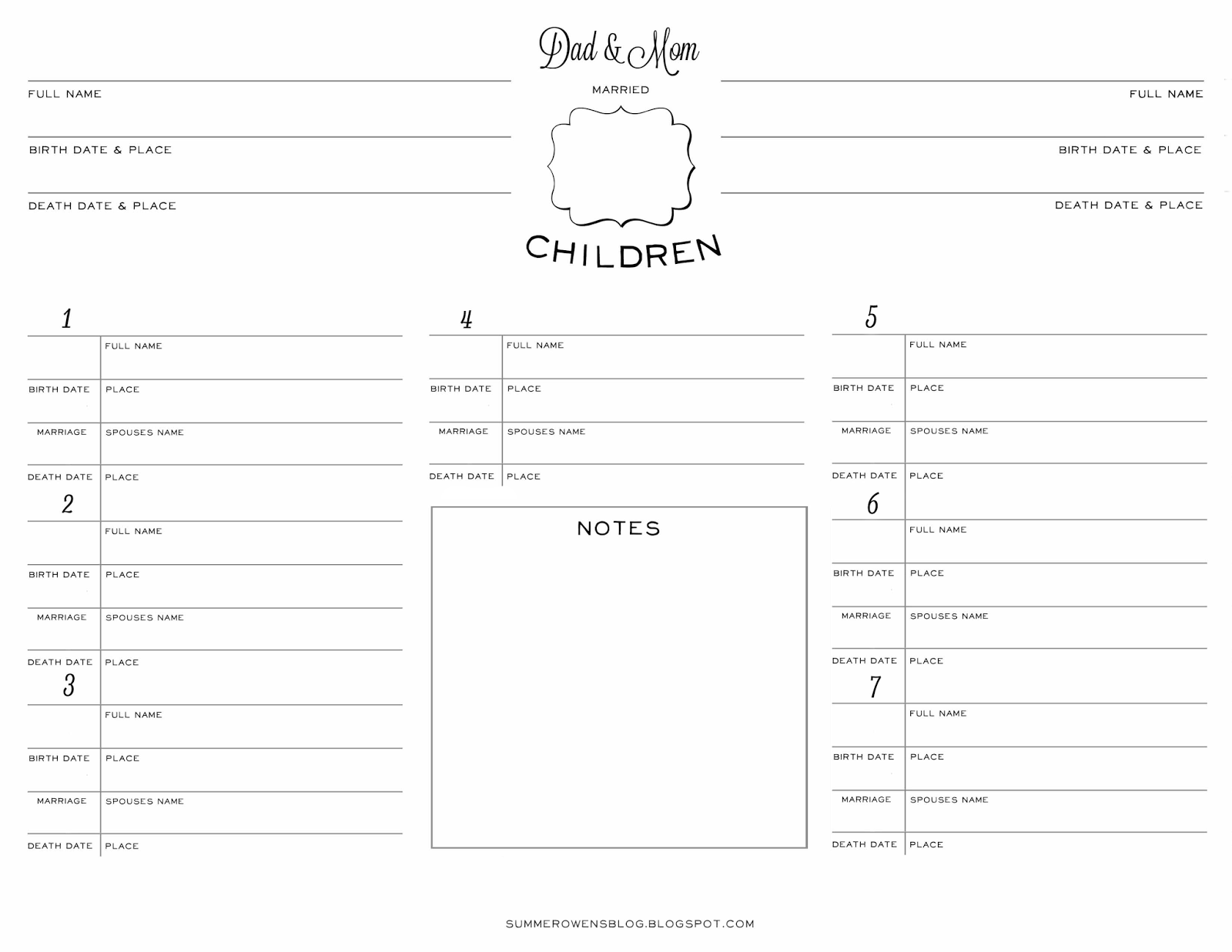 Summer Owens Free Printable Family Group Sheet Family Group 