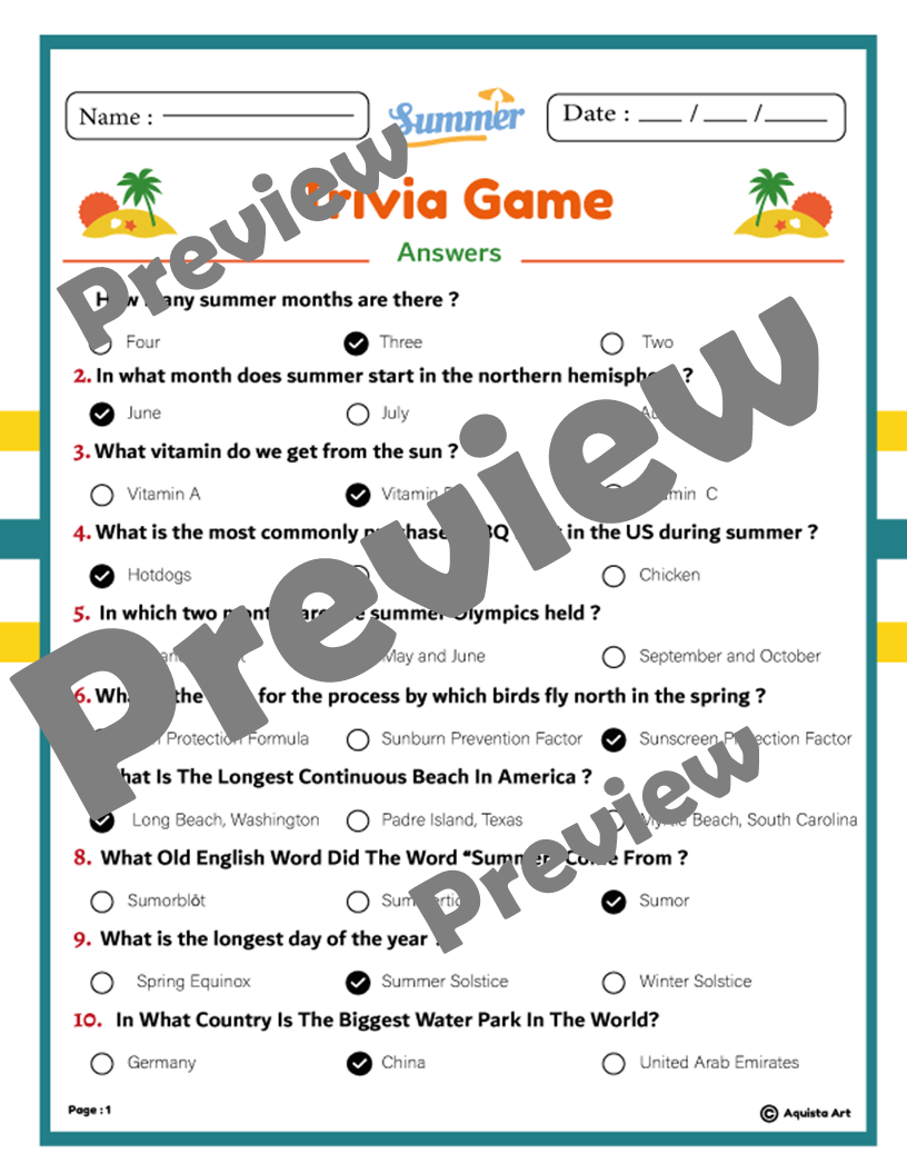 printable summer trivia questions and answers
