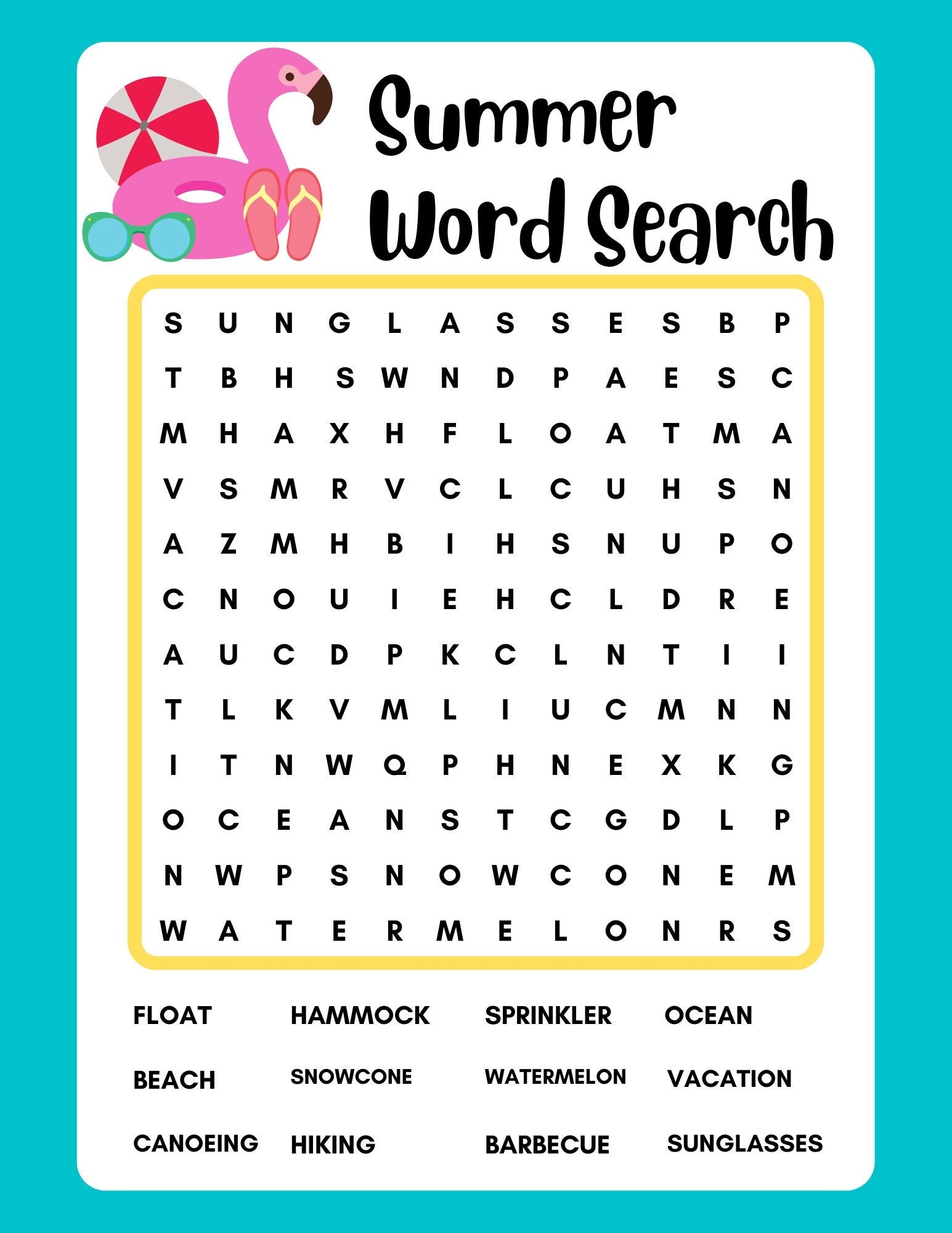 Summer Word Search Printable Instant Download PDF Etsy Israel
