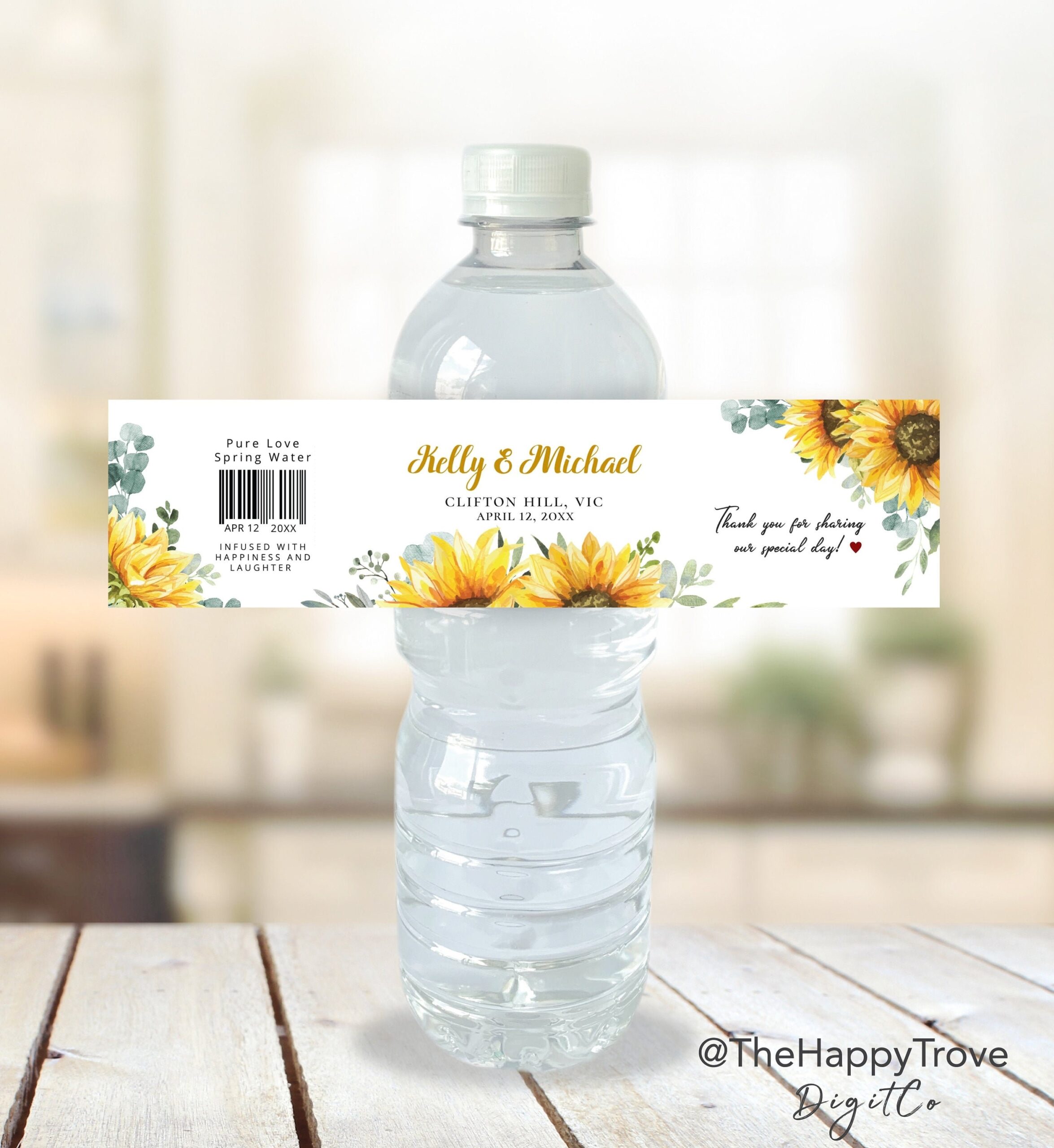 Sunflower Themed Water Bottle Label Editable Digital Instant 