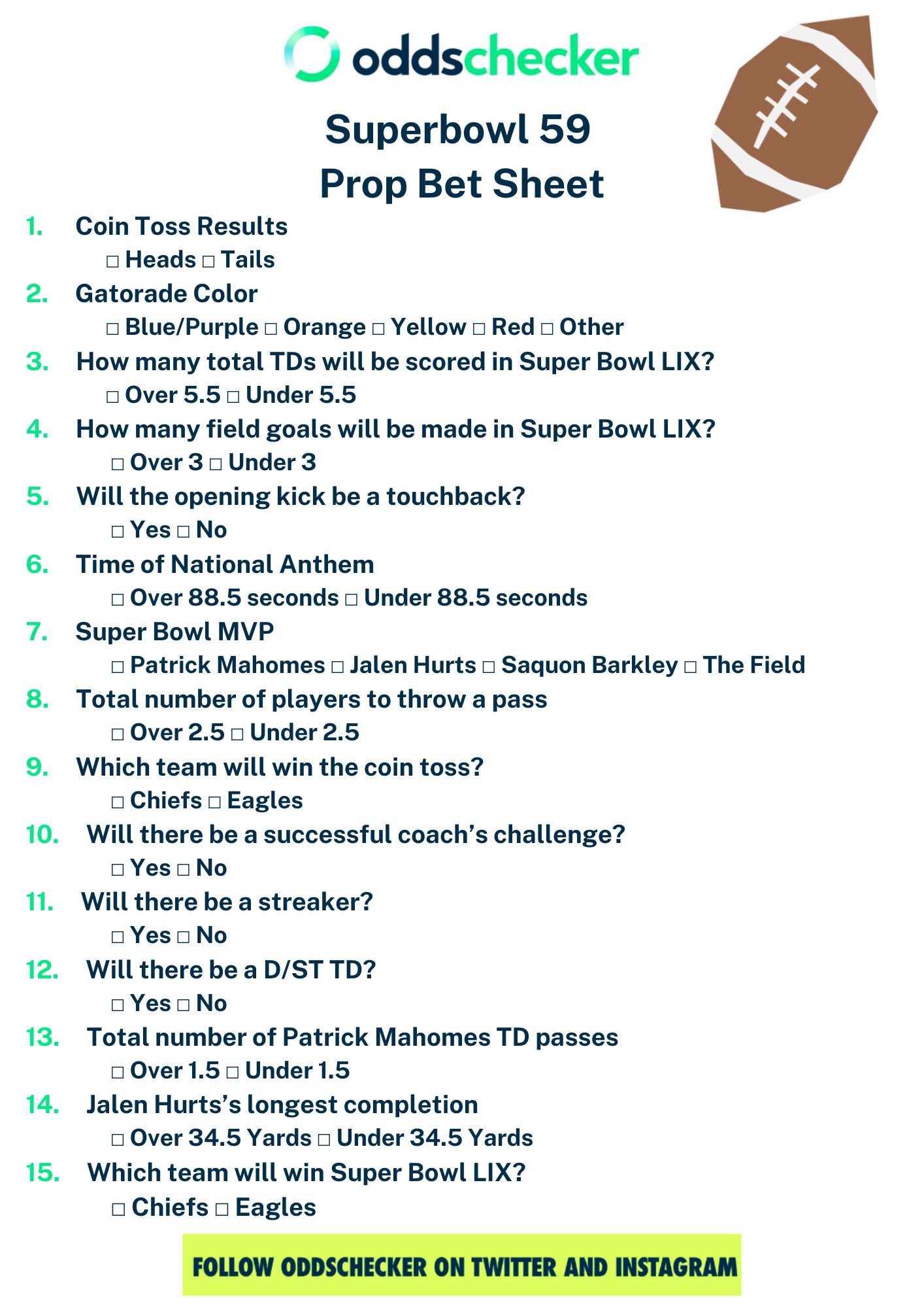 Super Bowl Prop Sheet The Best Printable Super Bowl Party Prop 