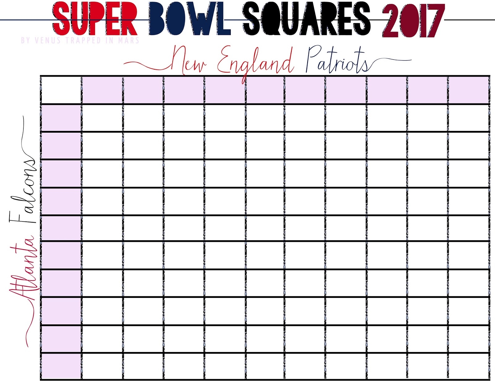 Super Bowl Squares 2017 Venus Trapped In Mars Dallas