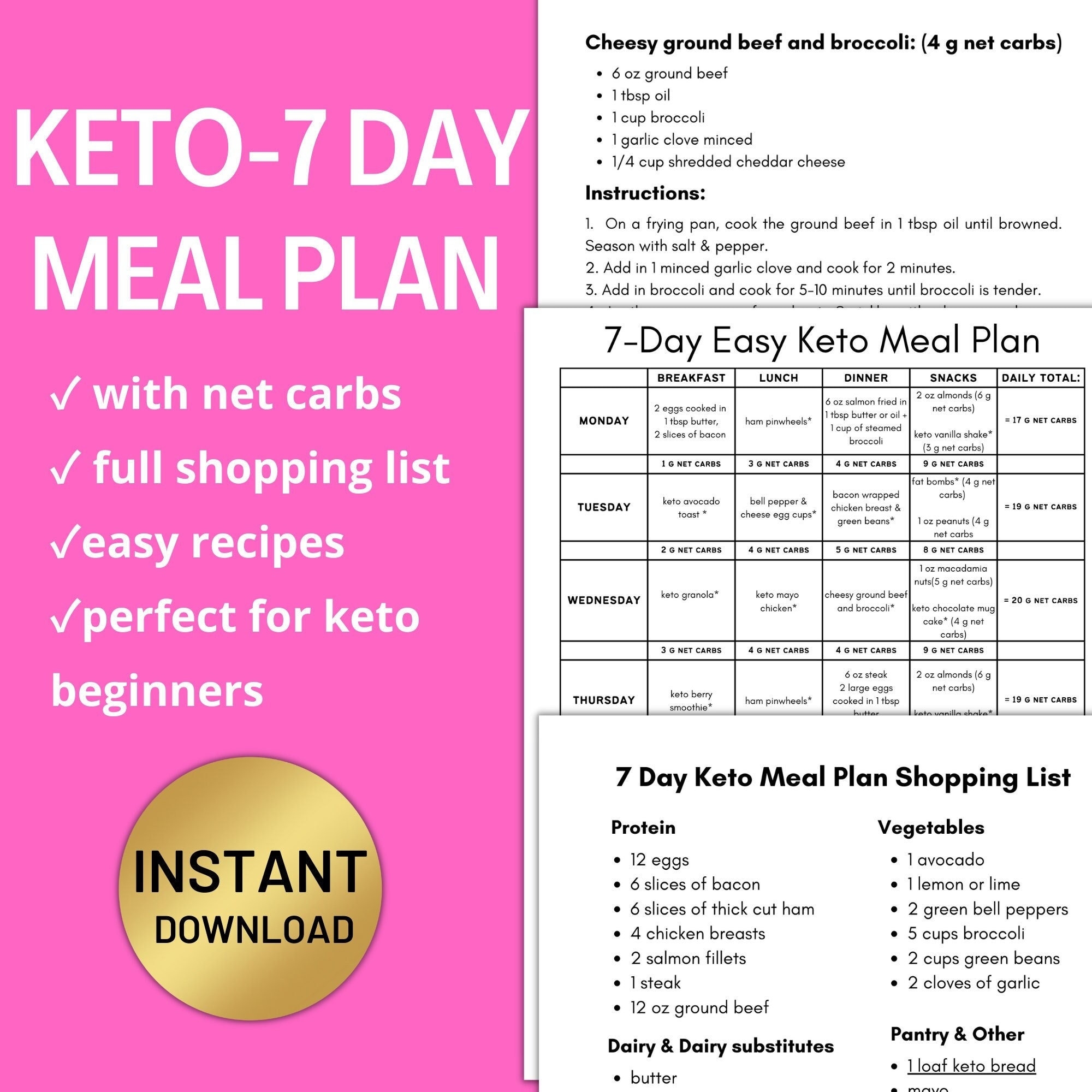 Super Easy 7 Day Keto Meal Plan Keto Diet Meal Plan PDF Meal Plan With Net Carbs And Shopping List Low Carb Diet Keto Weight Loss Etsy New Zealand