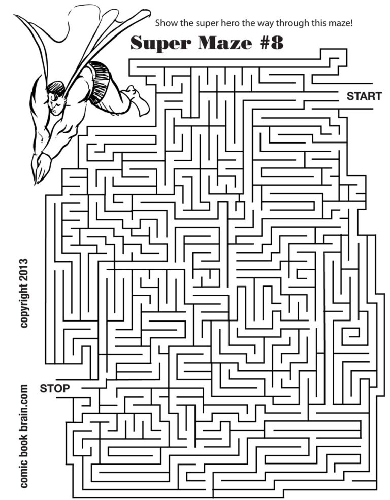 Super Superhero Maze Number 8 Kids Maze Activity Page To Print Out