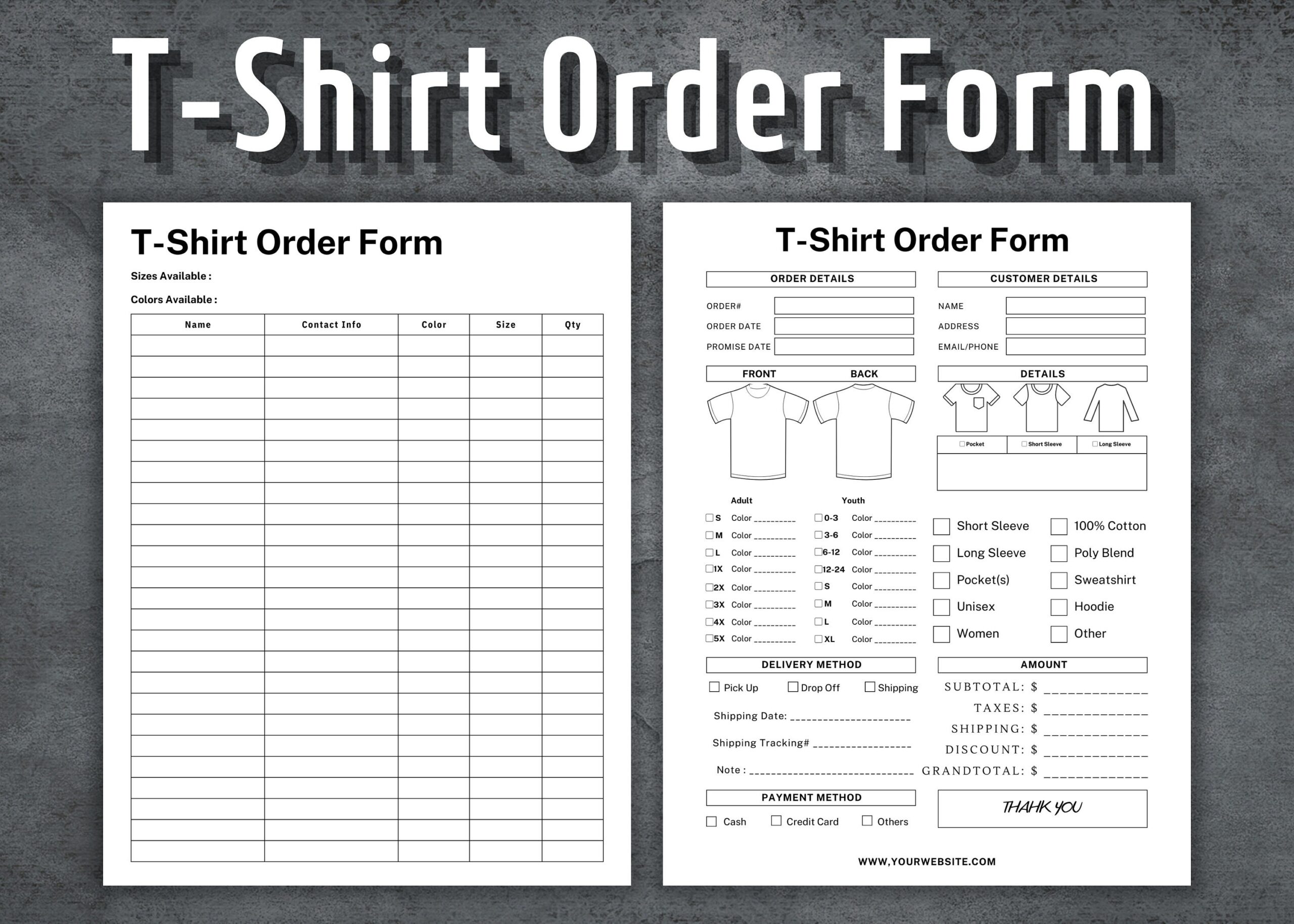 T shirt Order Form Custom Order Form Shirt Order Form Template T shirt Order Form Custom Order Form Shirt Order Form Template