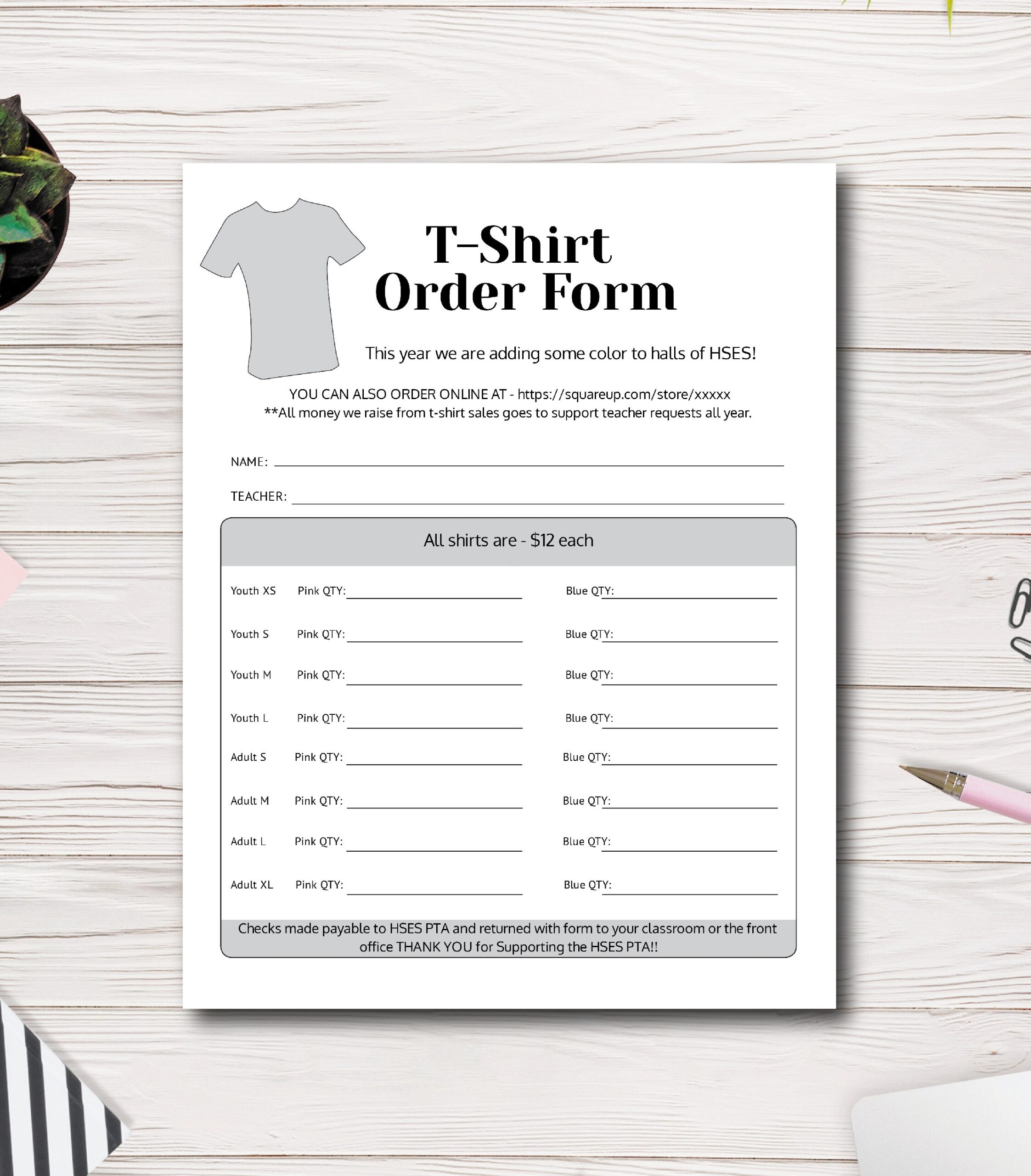 T shirt Order Form Template PTA PTO Fundraiser Flyer printable T shirt Order Form Template PTA PTO Fundraiser Flyer printable