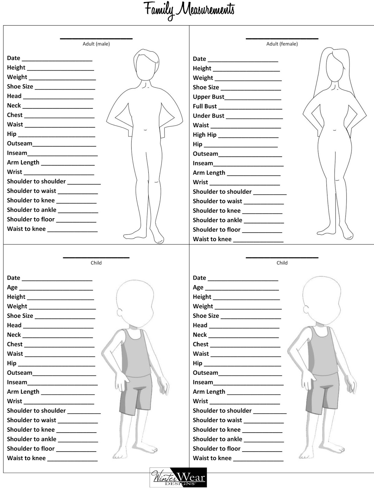 printable costume measurement sheet