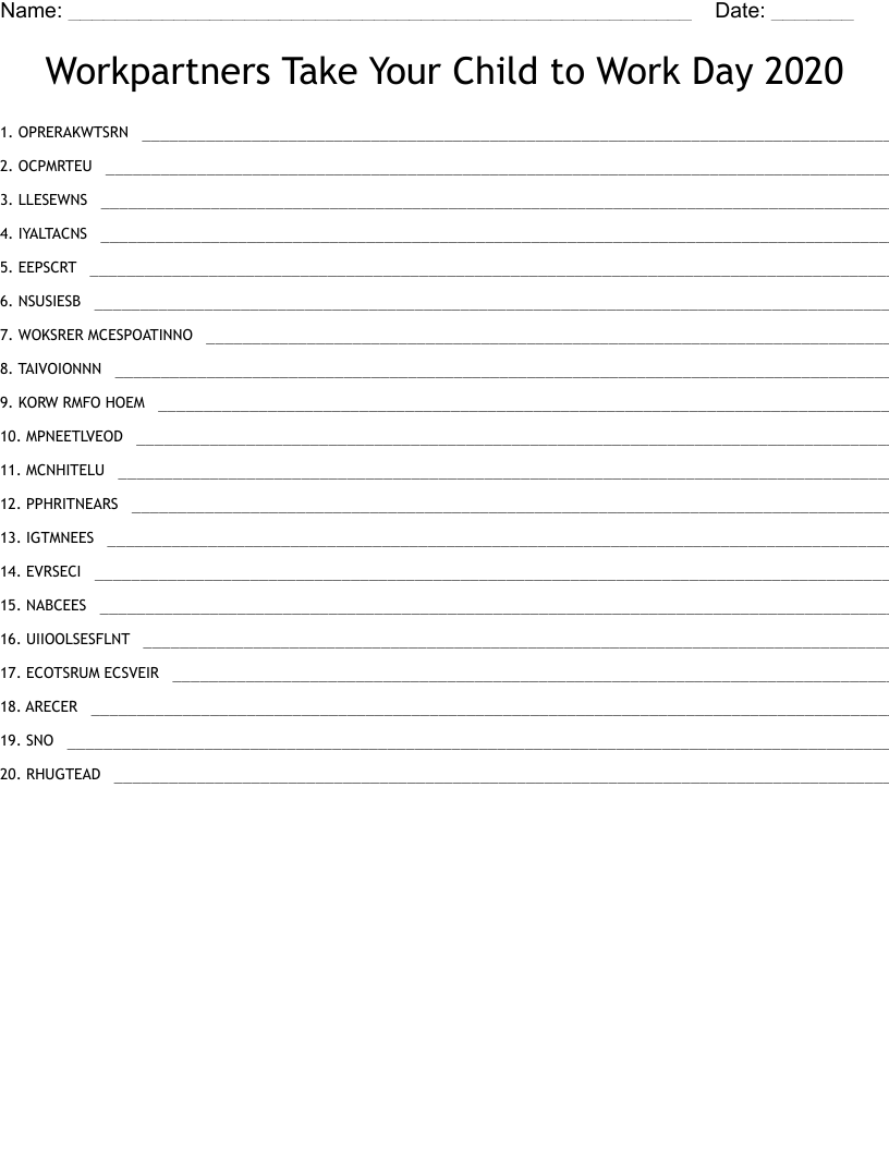 take your child to work day printables