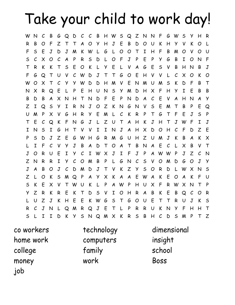 Take Your Child To Work Day Word Search WordMint