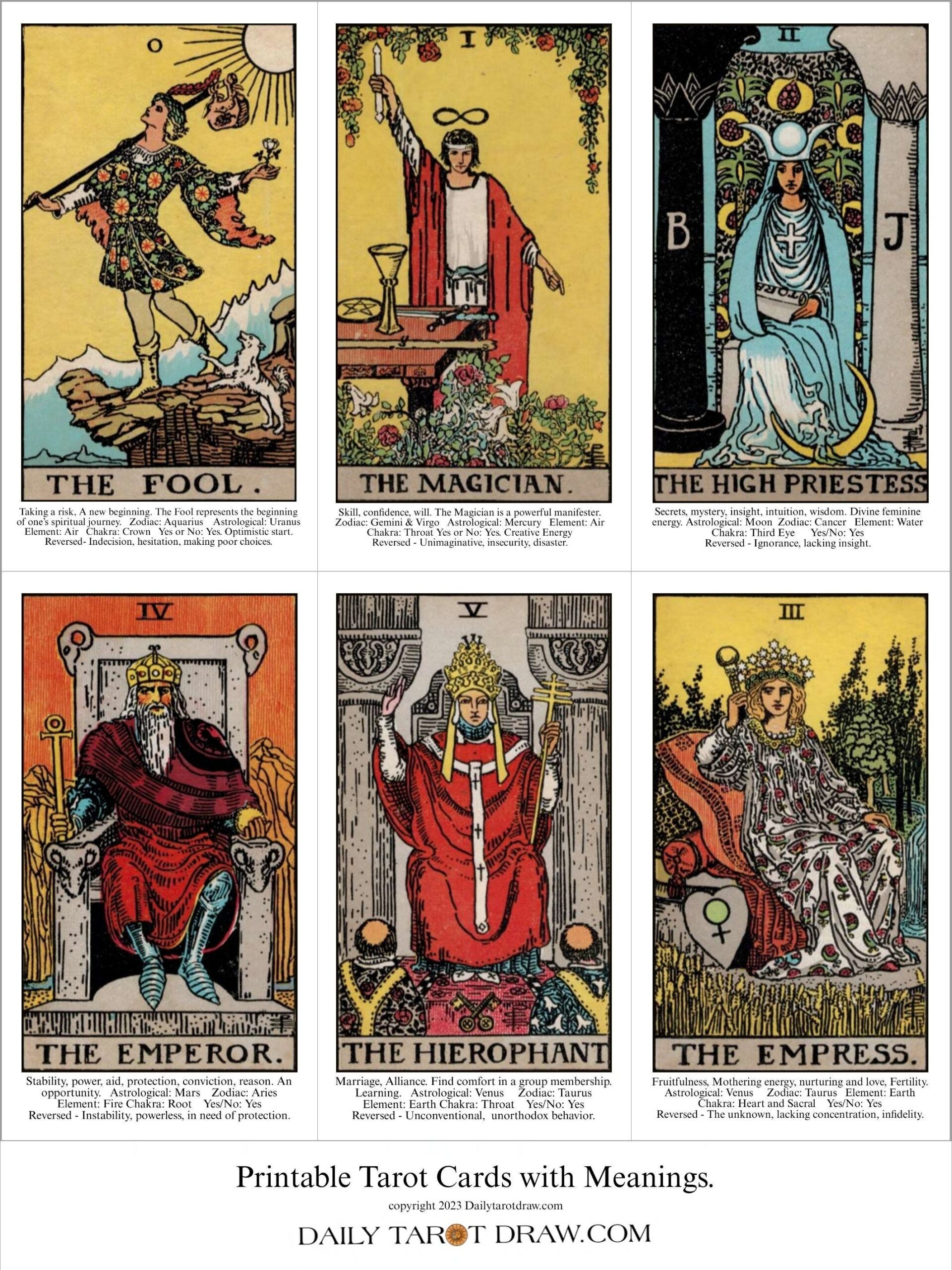 Tarot Cards With Meanings Printable Rider Waite Tarot Cards Etsy
