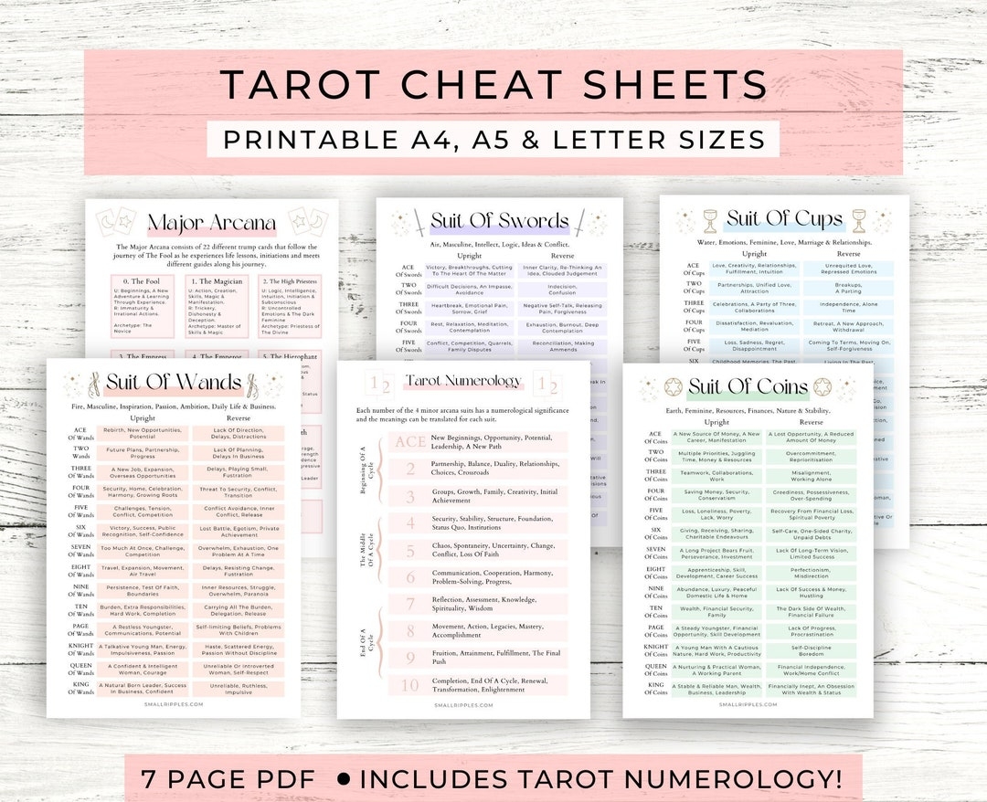Tarot Cheat Sheet Printable Tarot Meanings Tarot Printable Tarot Pdf Digital Download Etsy