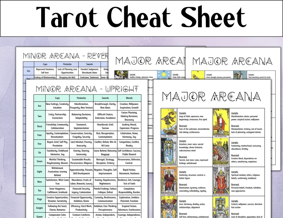 Tarot Cheat Sheet Printable Tarot Meanings Tarot Study Cards Tarot Cheat Sheet Printable Etsy