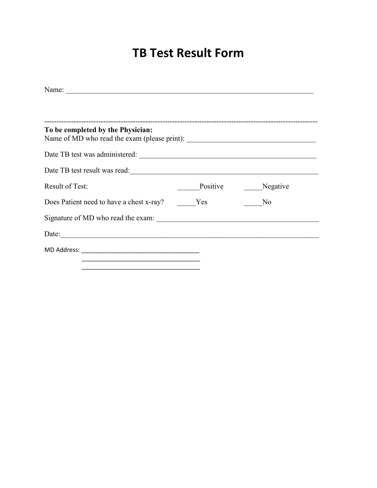 TB Test Result Form
