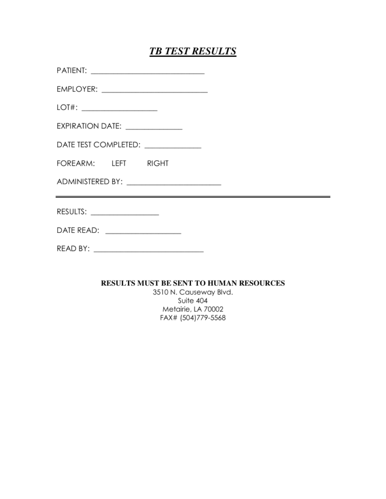 Tb Test Results Form Fill Out Sign Online And Download PDF Templateroller